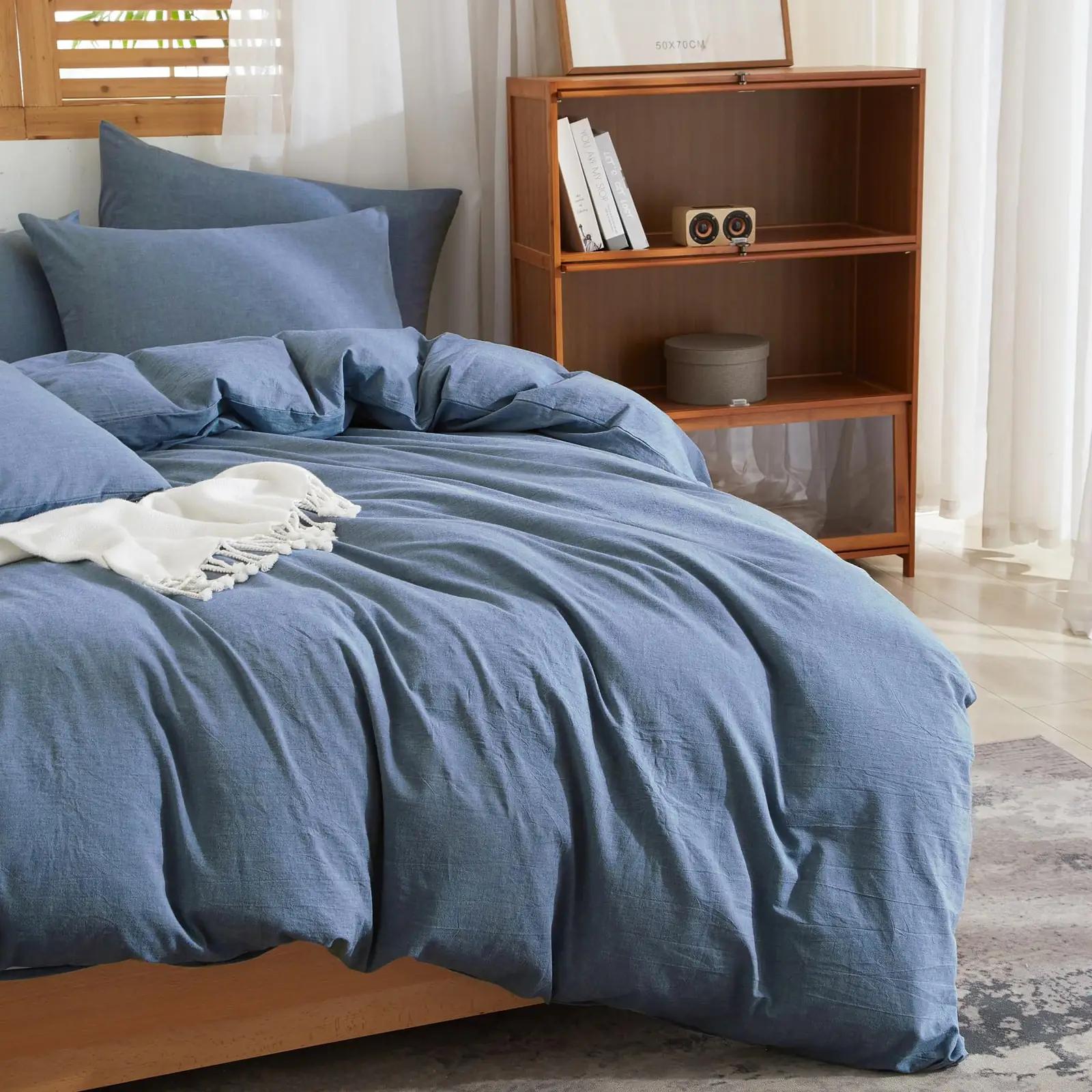 YASMENG pehme linane voodipesu kahele 220×240 cm denim – pilt 7