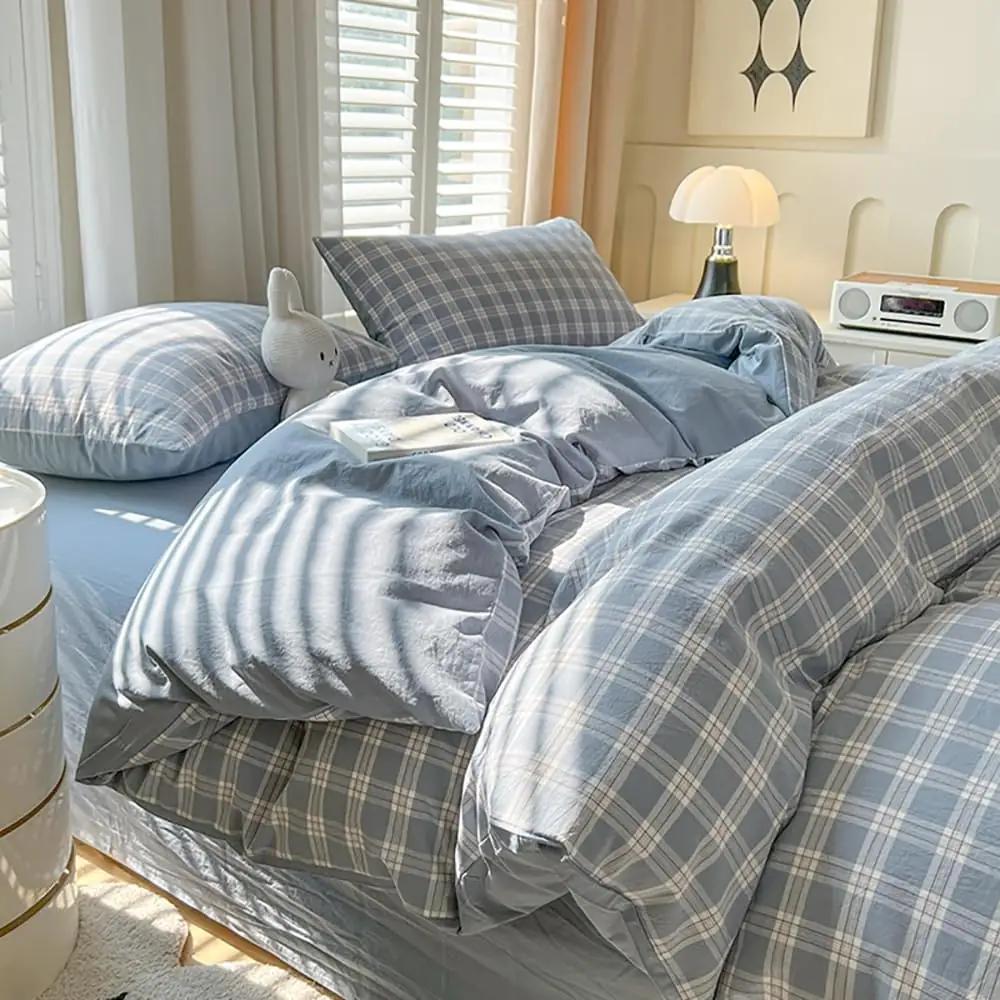 Covebett – mikrofibrist voodipesu 140 x 200, kariert sinine – pakend ja tarvikud