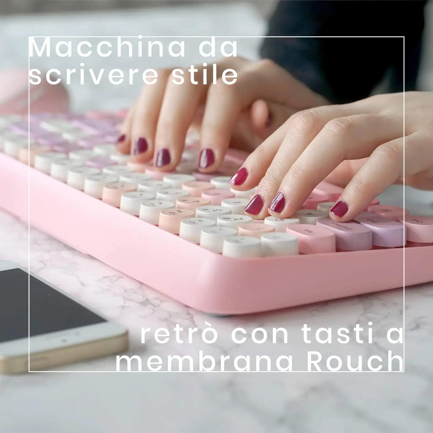 Perixx pastellrosa retro-klaviatuur ja hiir — stiilne – pilt 6