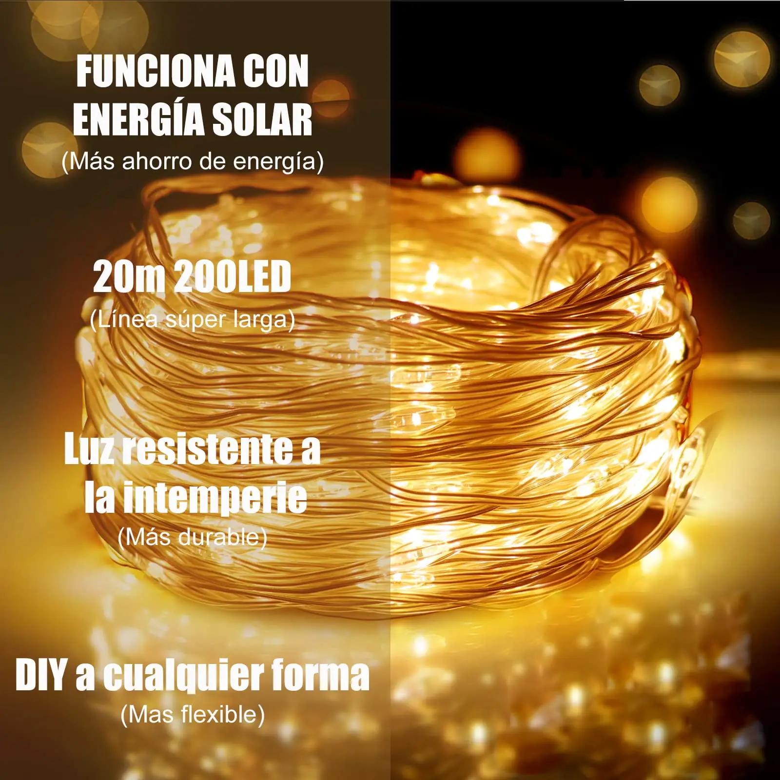 EXTRASTAR päikesevalgustusega LED-valgusketi 20 m – soe 3000 K – pakend ja tarvikud