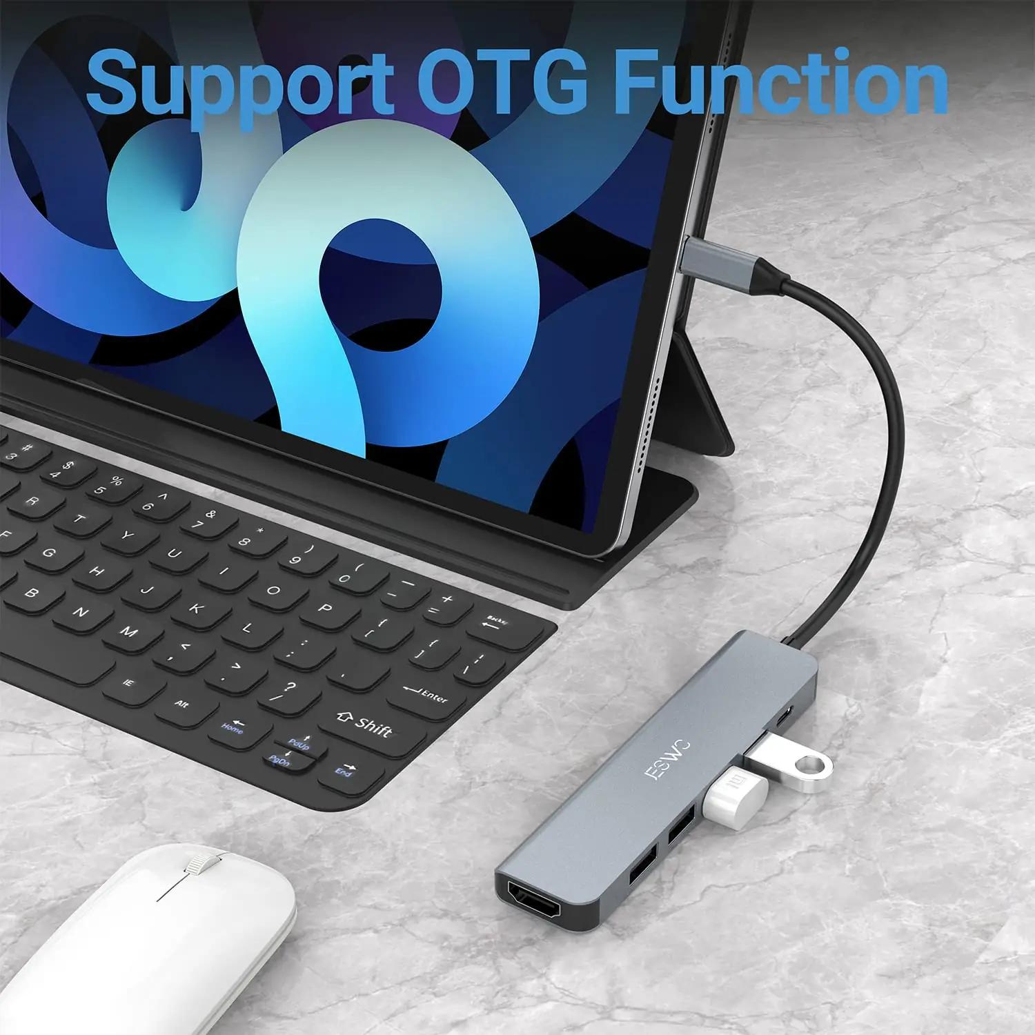 JESWO alumiiniumist USB-C hub — kompaktne 6-ühes adapter – kasutusnäide