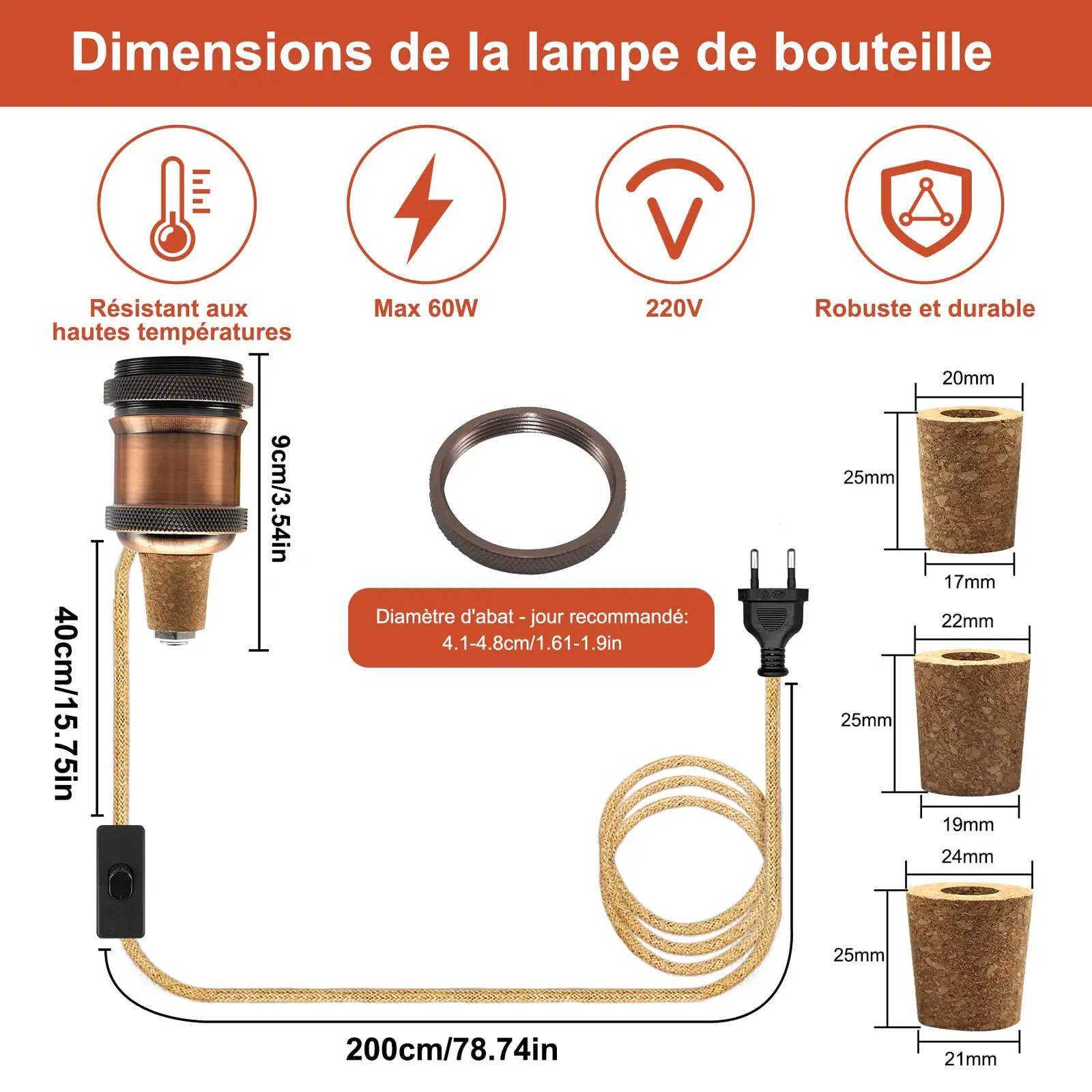 LQUNFYL roosa pudeli-lampide adapter komplekt – vintage stiil – detailne vaade