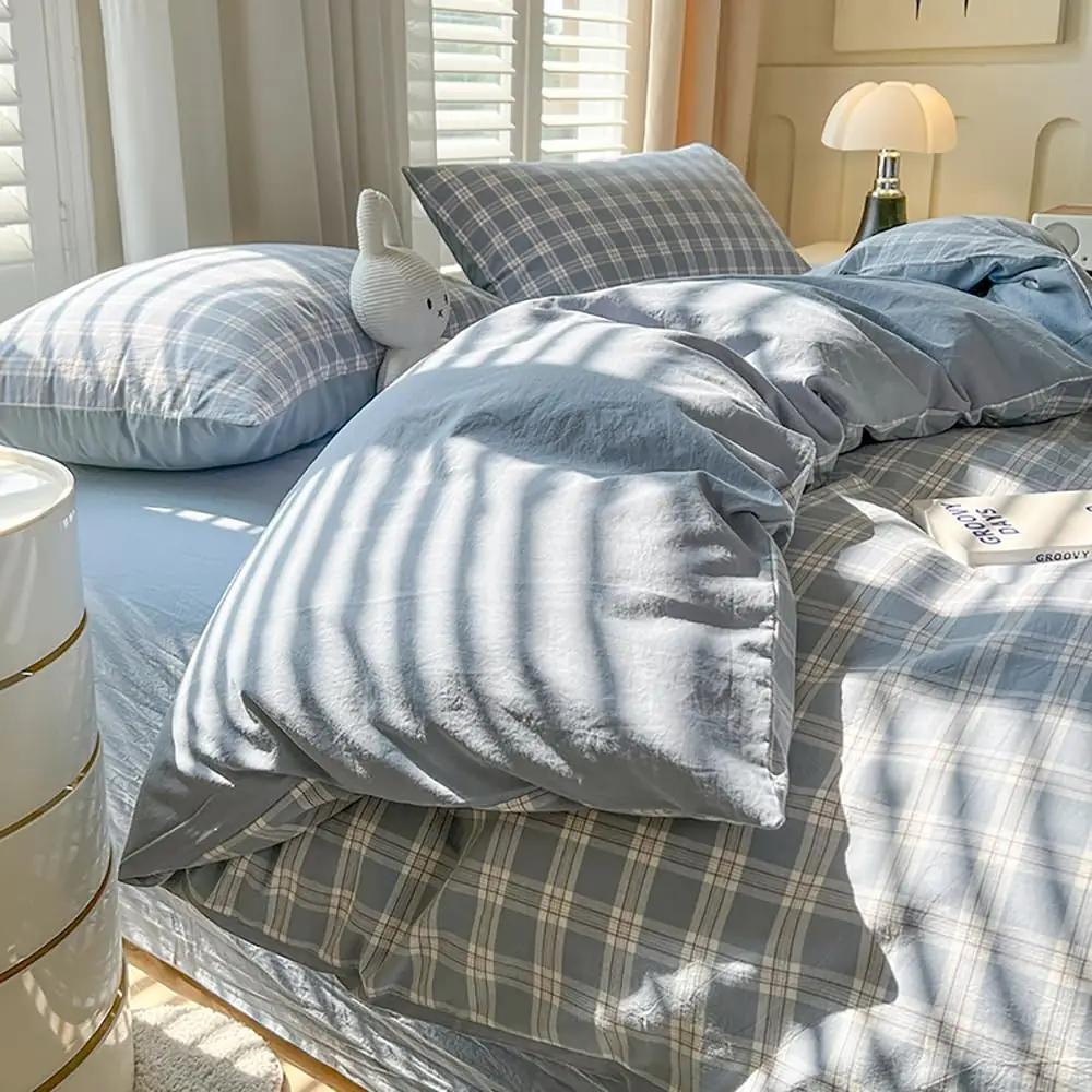Covebett – mikrofibrist voodipesu 140 x 200, kariert sinine – lisavaade