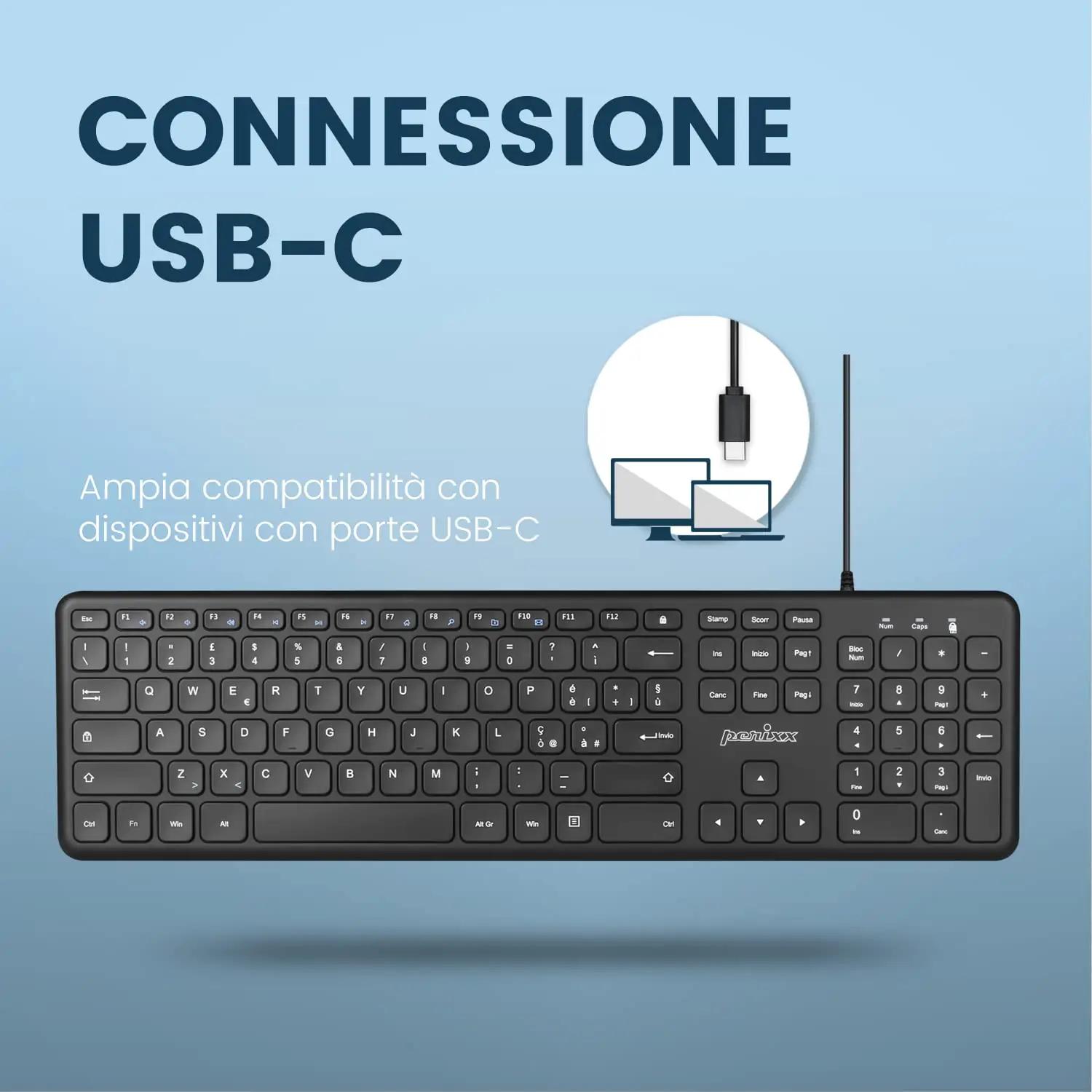 Perixx kerge USB-C klaviatuur kontorisse – vastupidav plastik – pilt 6