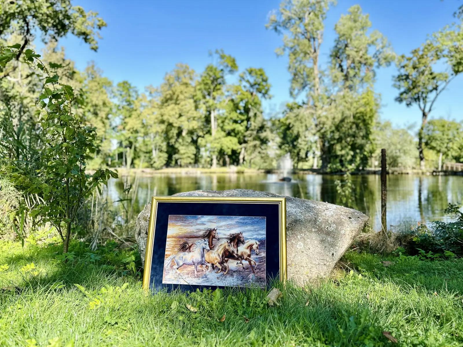 Riolis pehme puuvillane ristpistesett — päikeseloojang 60×40 – lisavaade