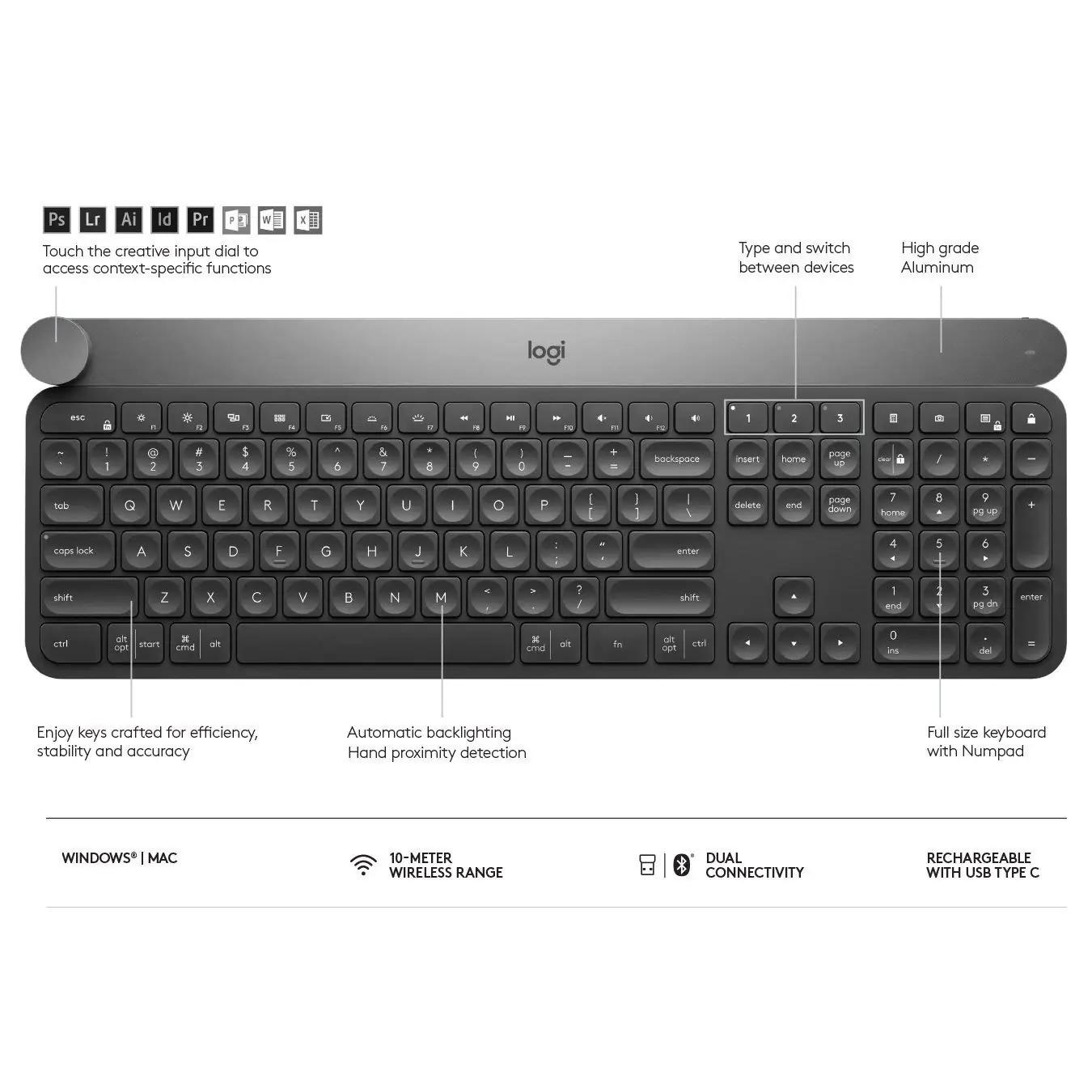 Logitech Craft – kvaliteetne juhtmevaba klaviatuur loovtööks – pilt 7