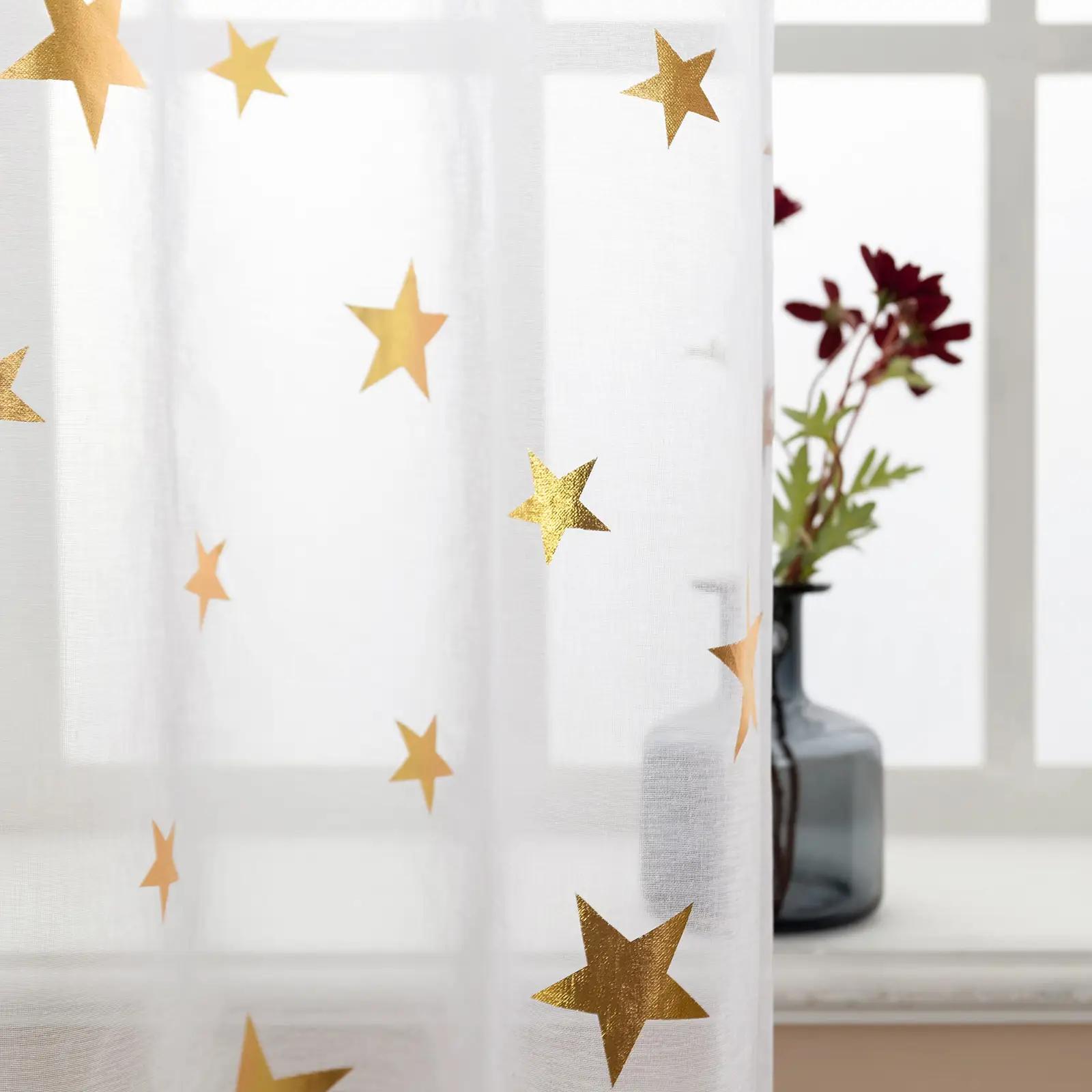 GIRASOLE HOME õhuline voile-kardin kuldsete tähtedega 140×235 – lisavaade
