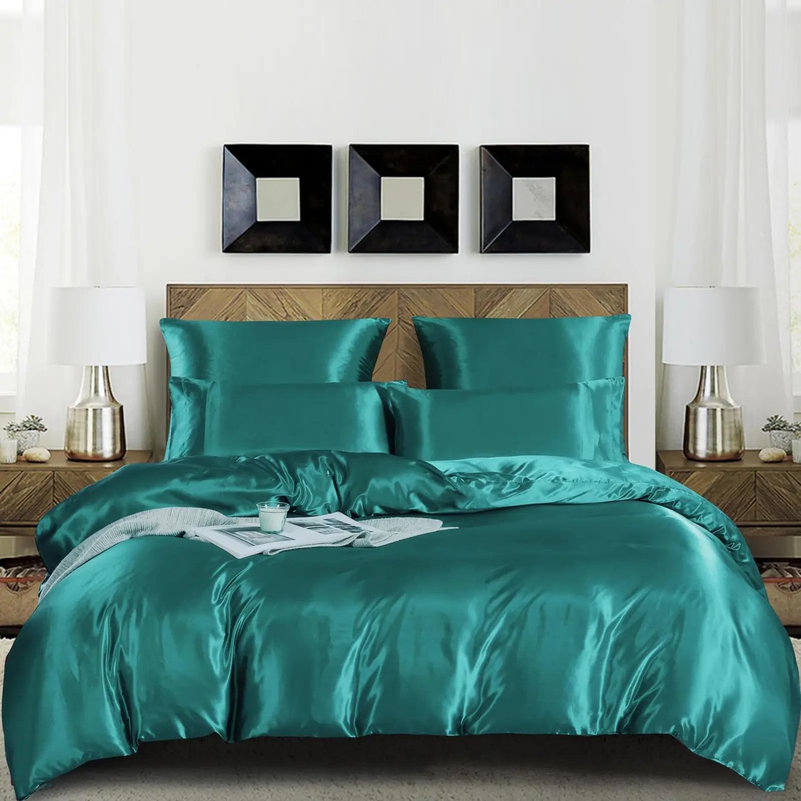 YASMENG siidine satiinvoodipesu 240×260 cm turkis – detailne vaade
