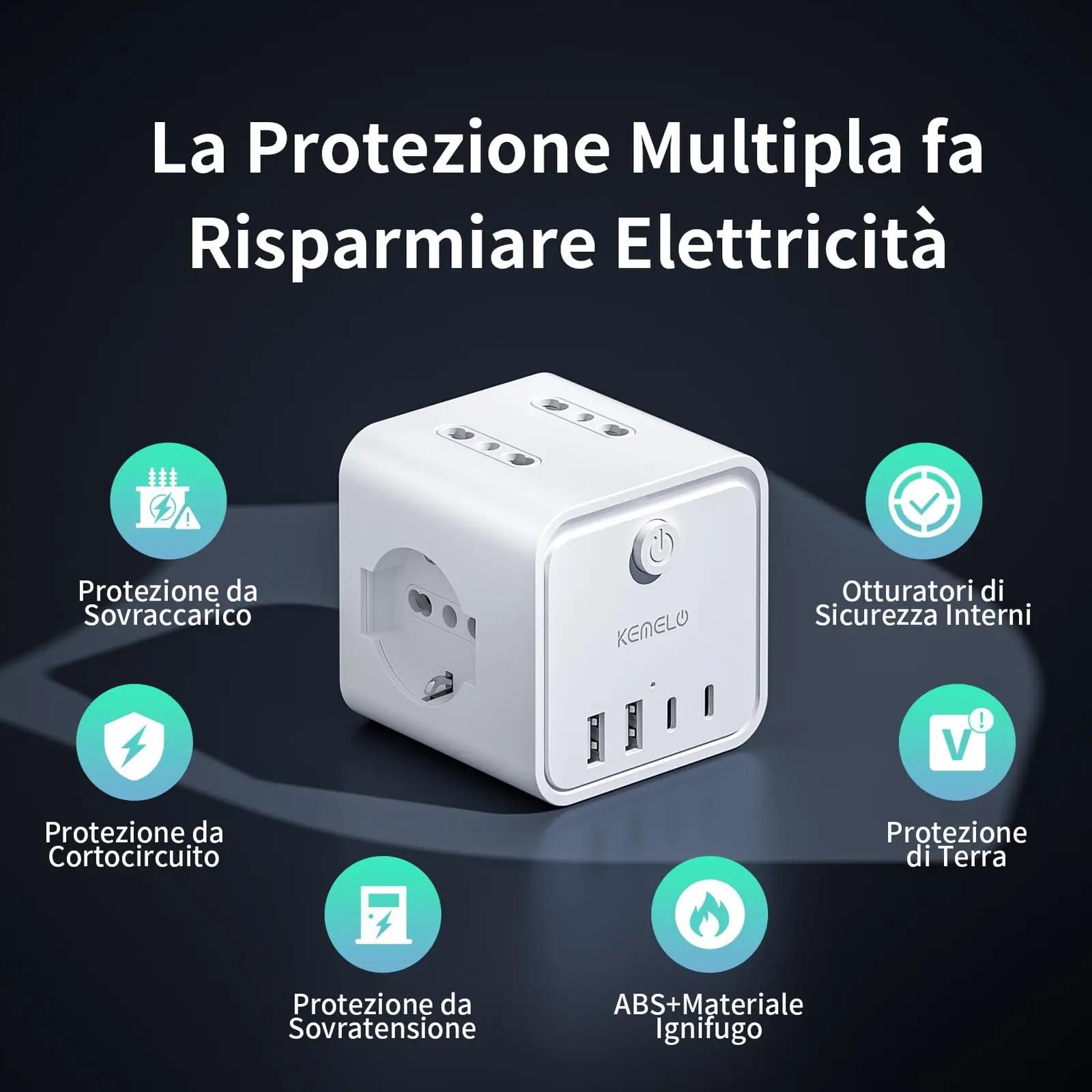 KEMELO kompaktne mitmikupistik 4-sokliga ja USB-ühendustega – pilt 7
