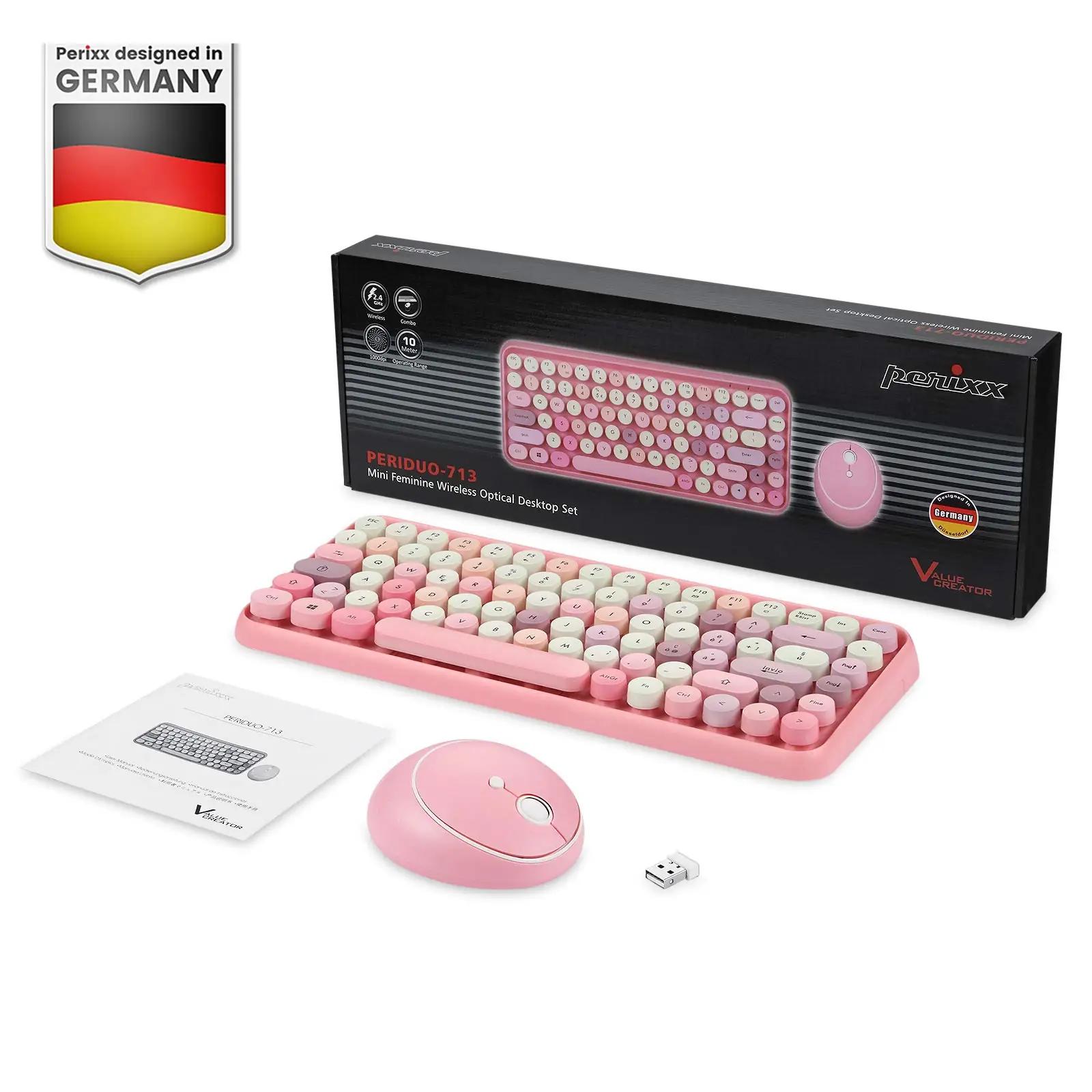 Perixx pastellrosa retro-klaviatuur ja hiir — stiilne – pilt 7