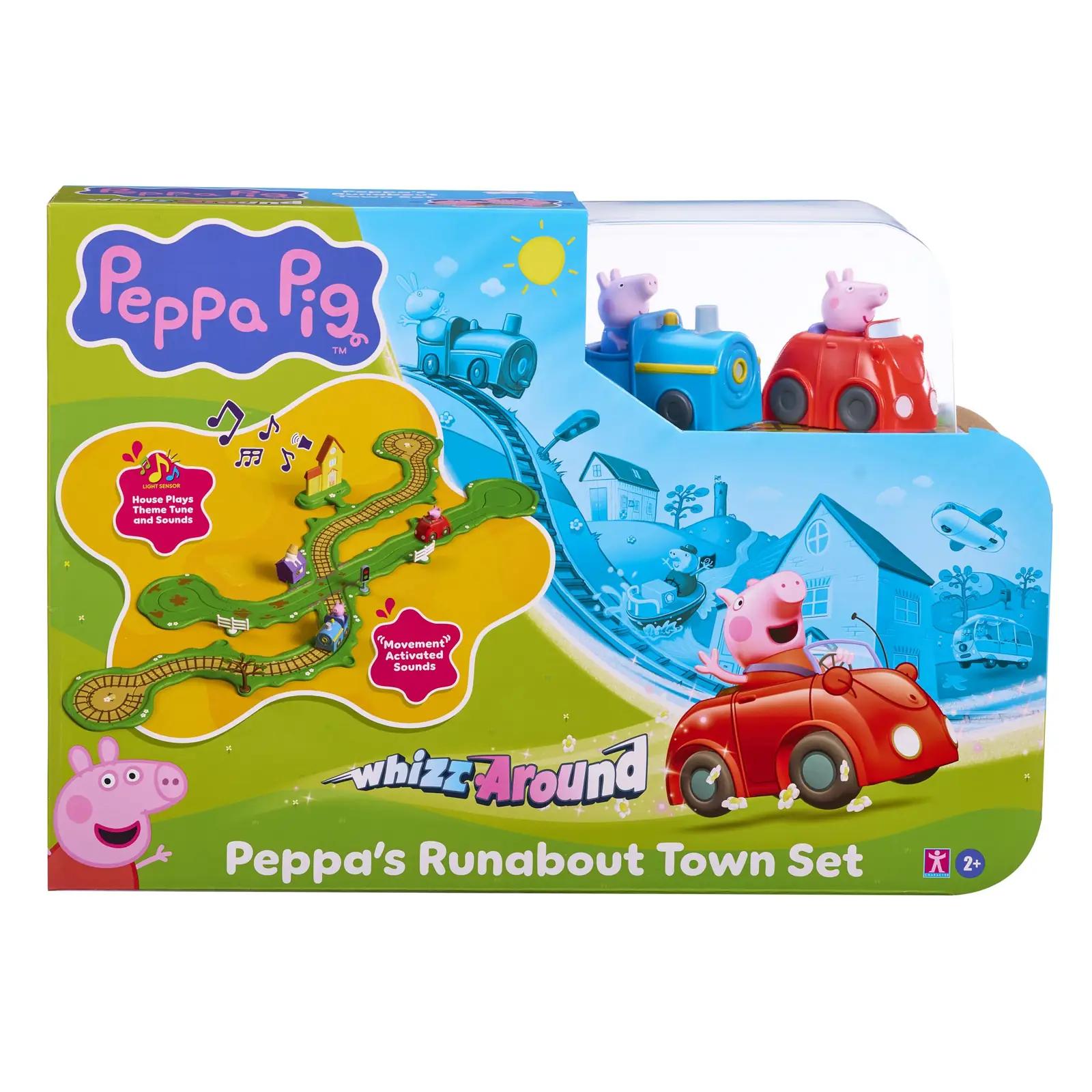 Peppa Pig värvikas rongi- ja autosari — mänguline linnaelamus