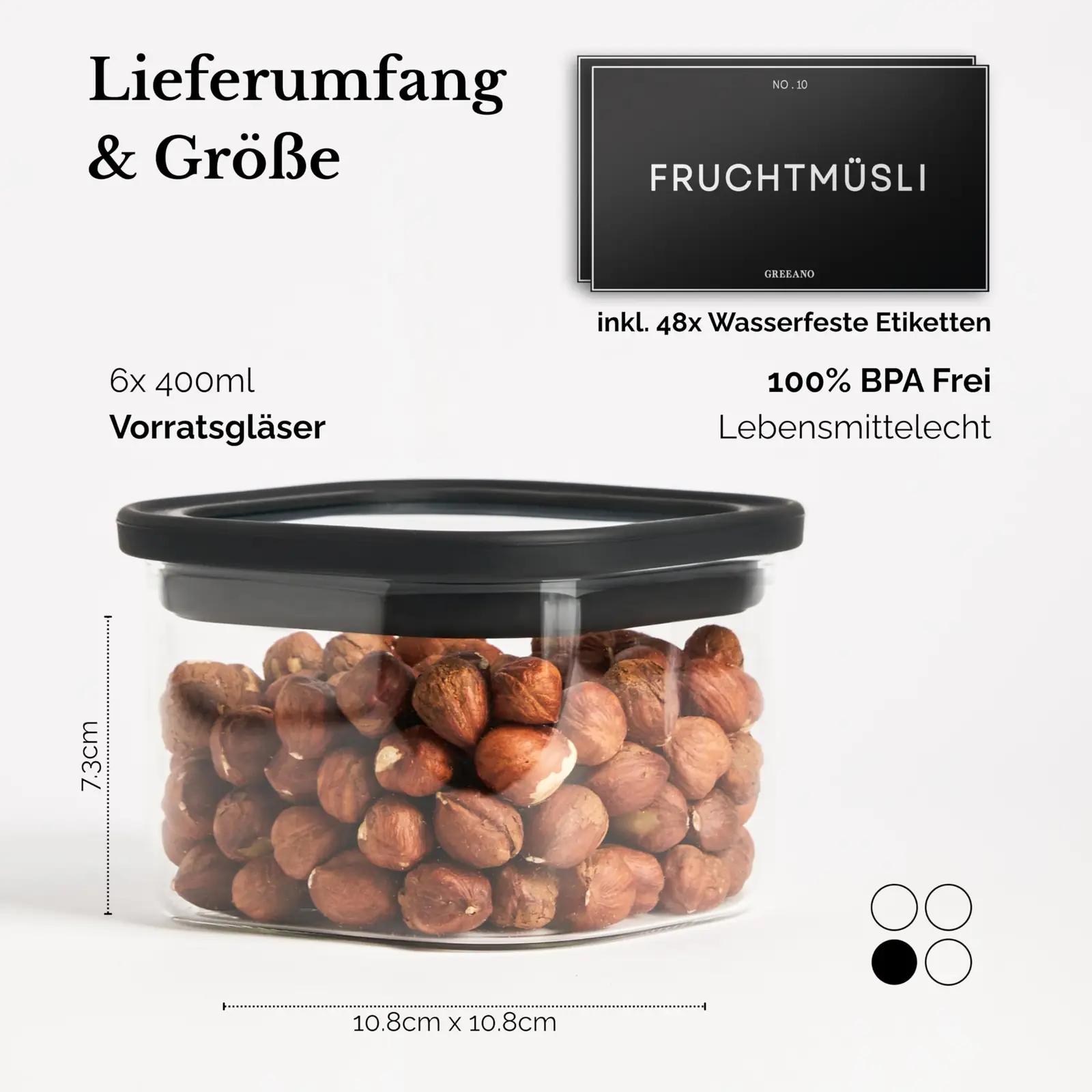 Greeano klaasist säilituspurkide komplekt 6x400ml – detailne vaade