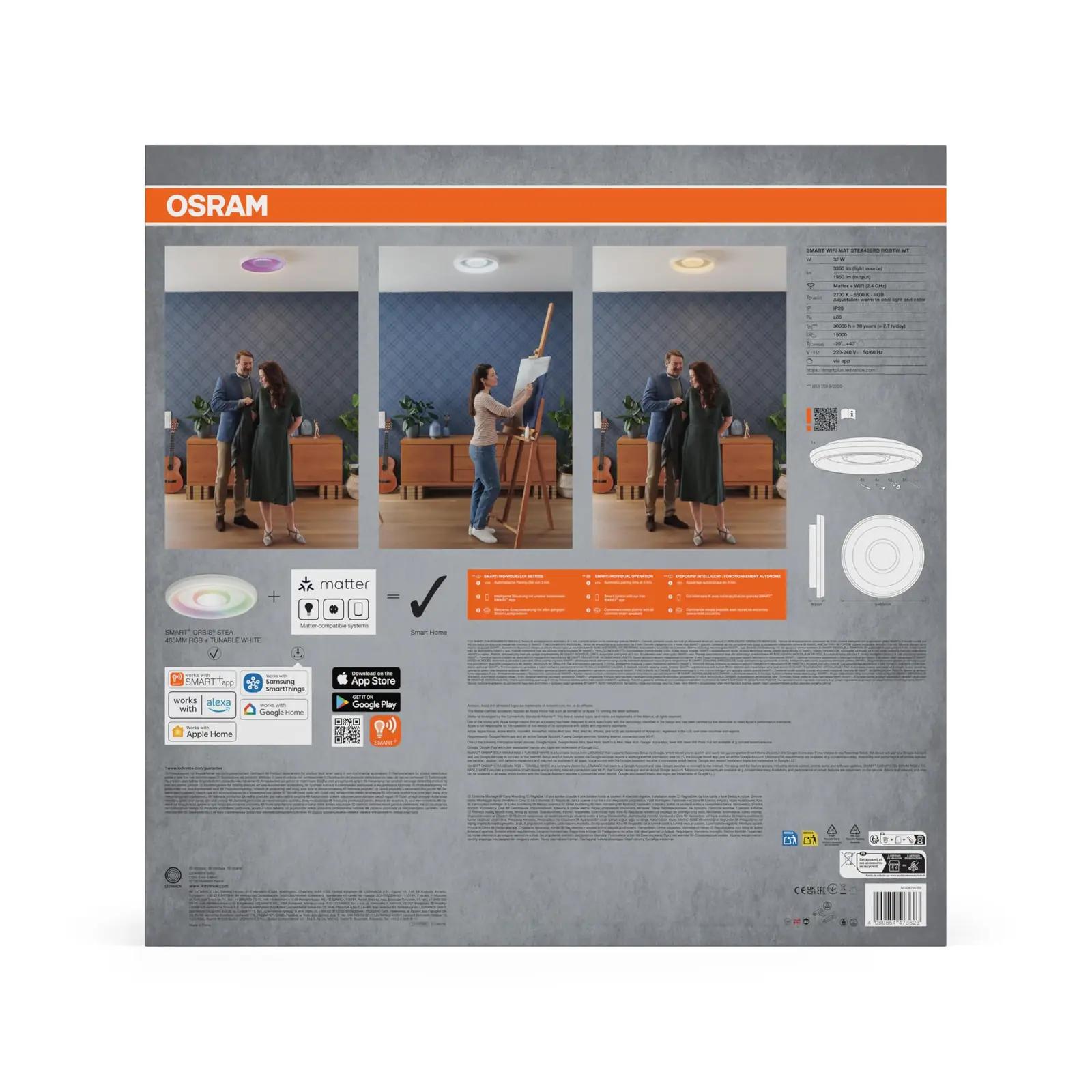 Osram nutikas laelamp Stea valge terasest – RGB+TW juhtimine – kasutusnäide