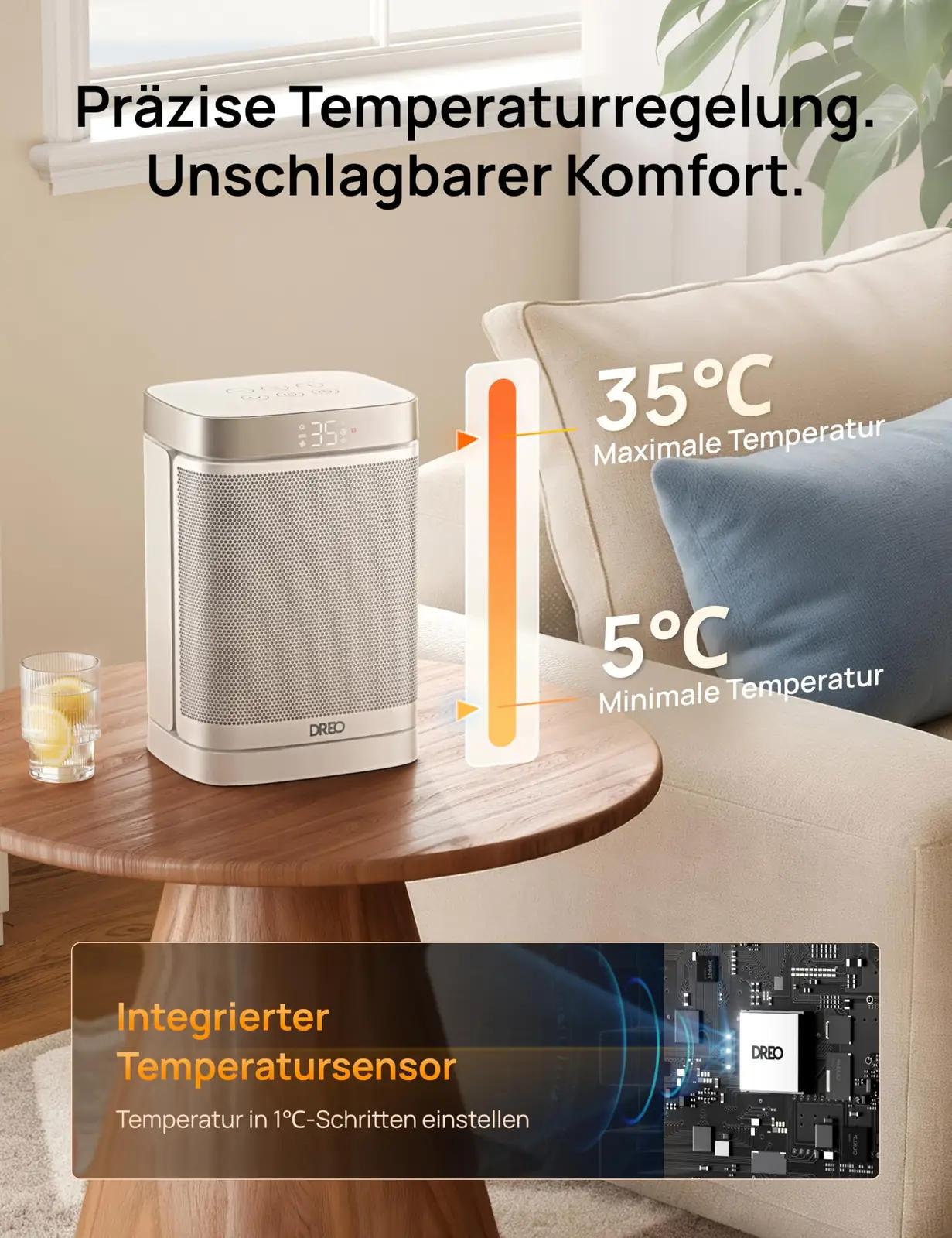 Dreo vaikne PTC-keraamiline ruumiküte 1500W, valge – pilt 6