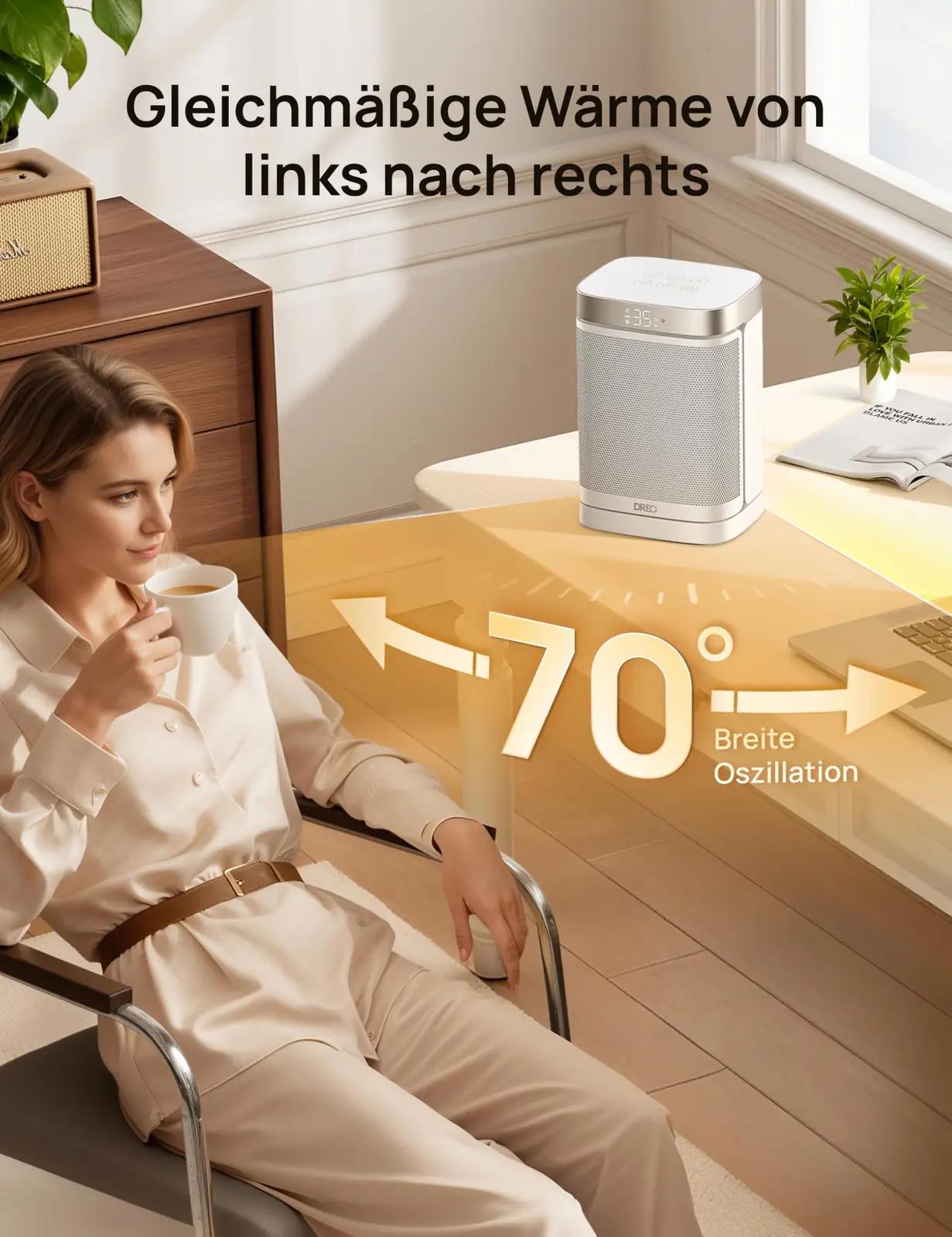 Dreo vaikne PTC-keraamiline ruumiküte 1500W, valge – pilt 7