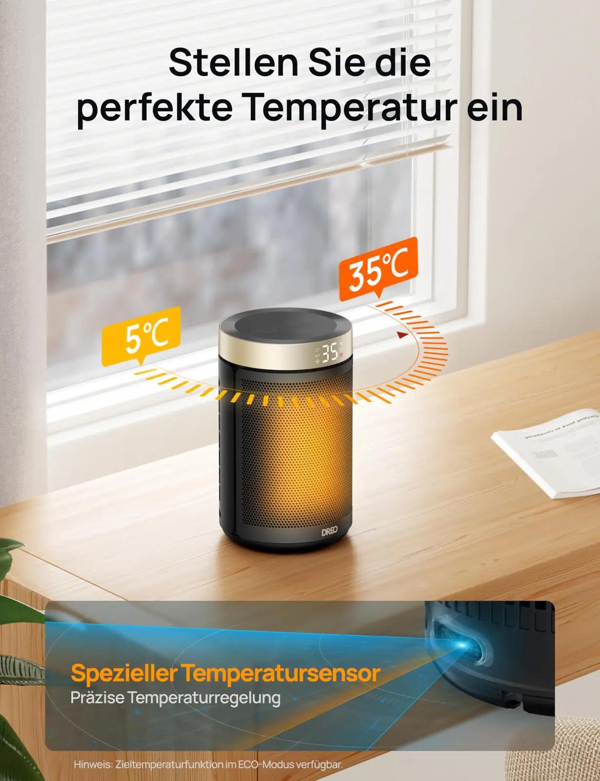 Dreo keraamiline energiasäästlik ruumiküte 1500W, kuldne – pilt 6