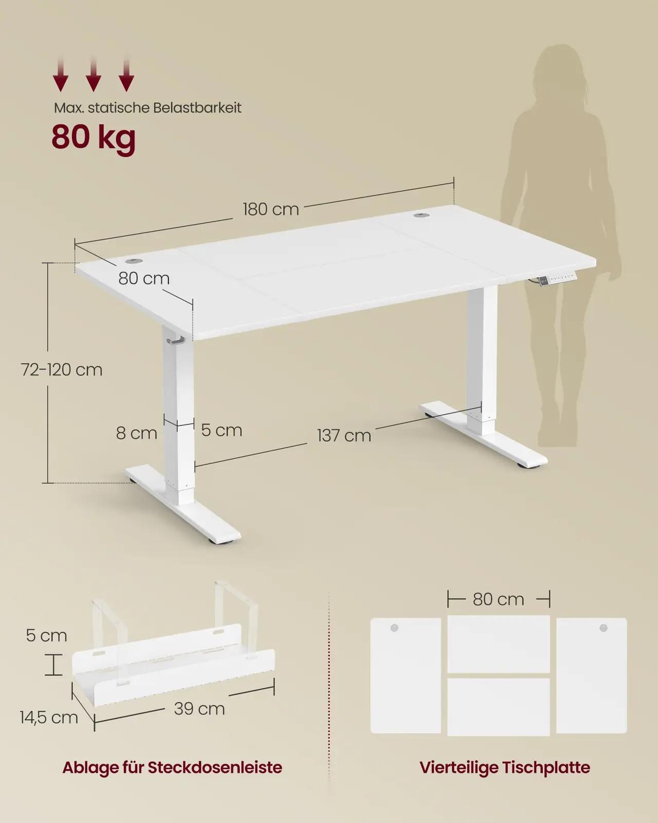 VASAGLE kõrguse reguleeritav töölaud 140×80 cm – USB-C ja mälu – pakend ja tarvikud
