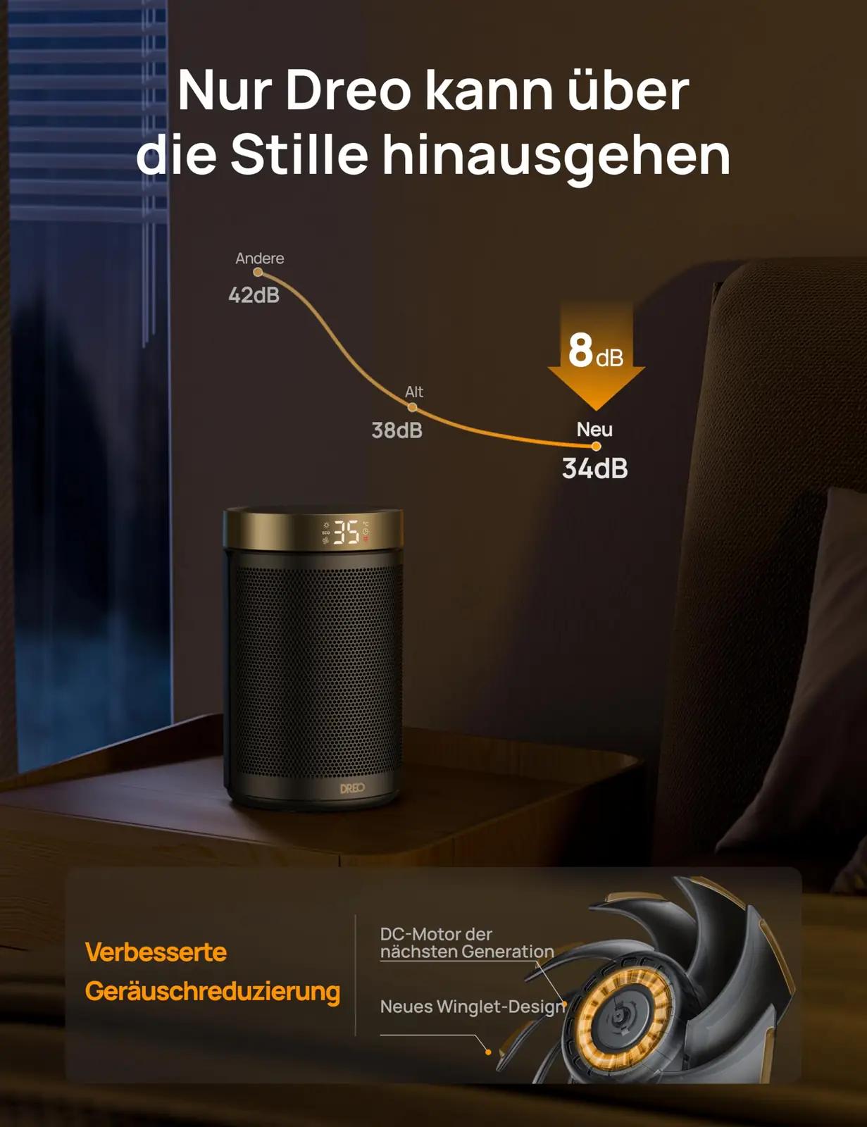 Dreo keraamiline energiasäästlik ruumiküte 1500W, kuldne – pilt 7
