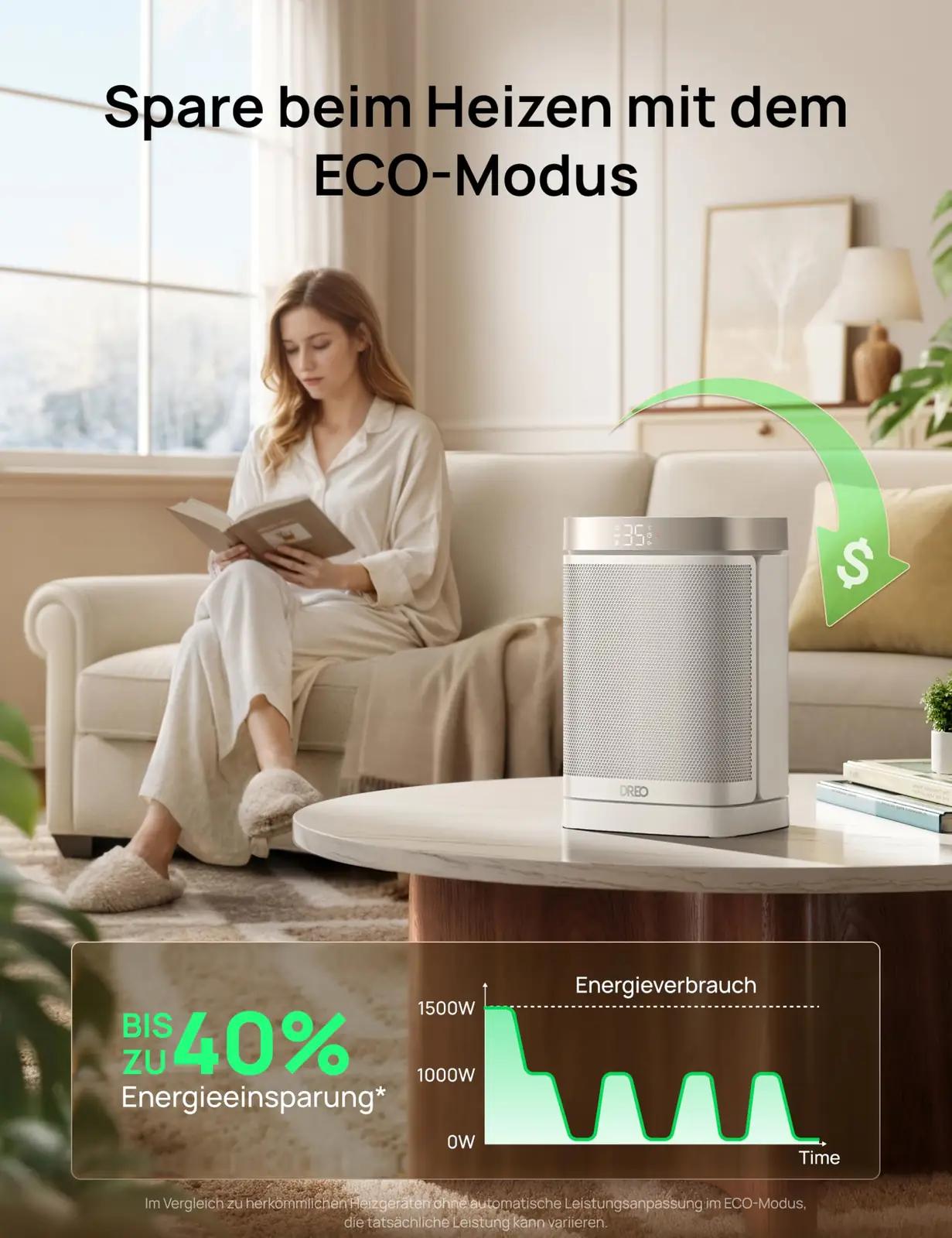 Dreo vaikne PTC-keraamiline ruumiküte 1500W, valge – lisavaade