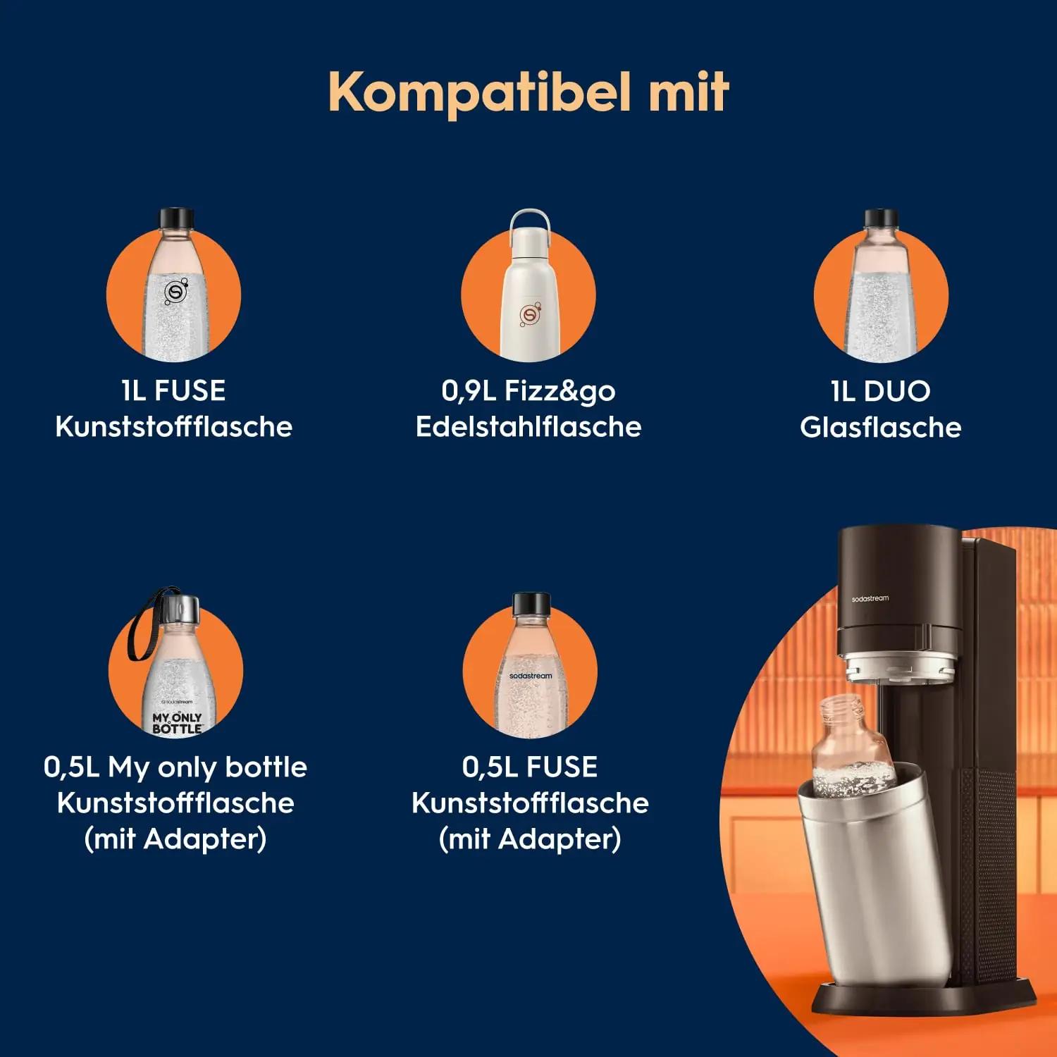 sodastream DUO vahuveemasin klaas- ja plastpudeliga – detailne vaade