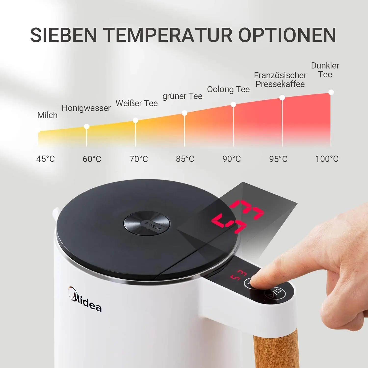 Midea veekeetja 1,5 L roostevabast terasest – pakend ja tarvikud