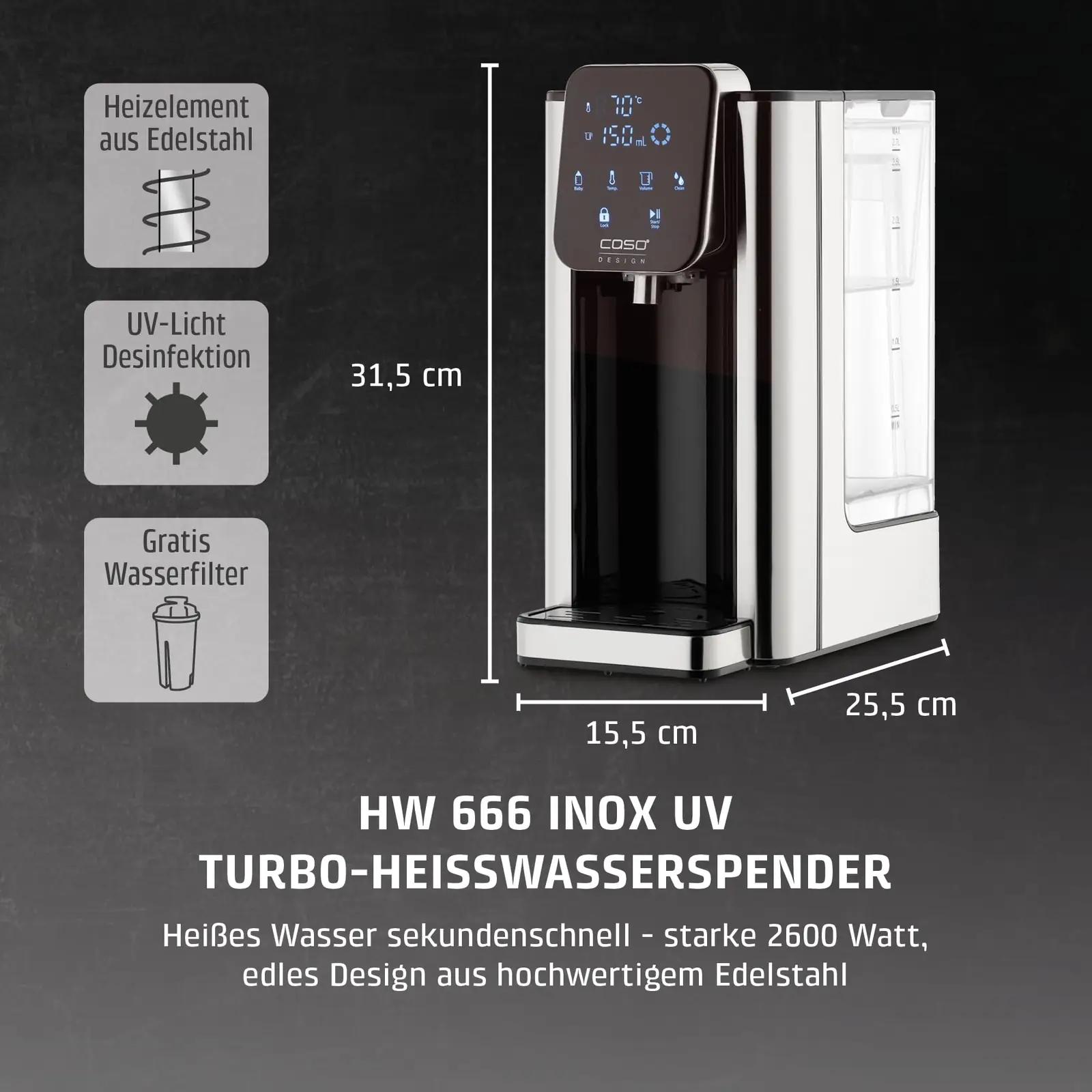 Caso HW 666 Inox UV kuuma vee dispenser, 2,7 L – pakend ja tarvikud