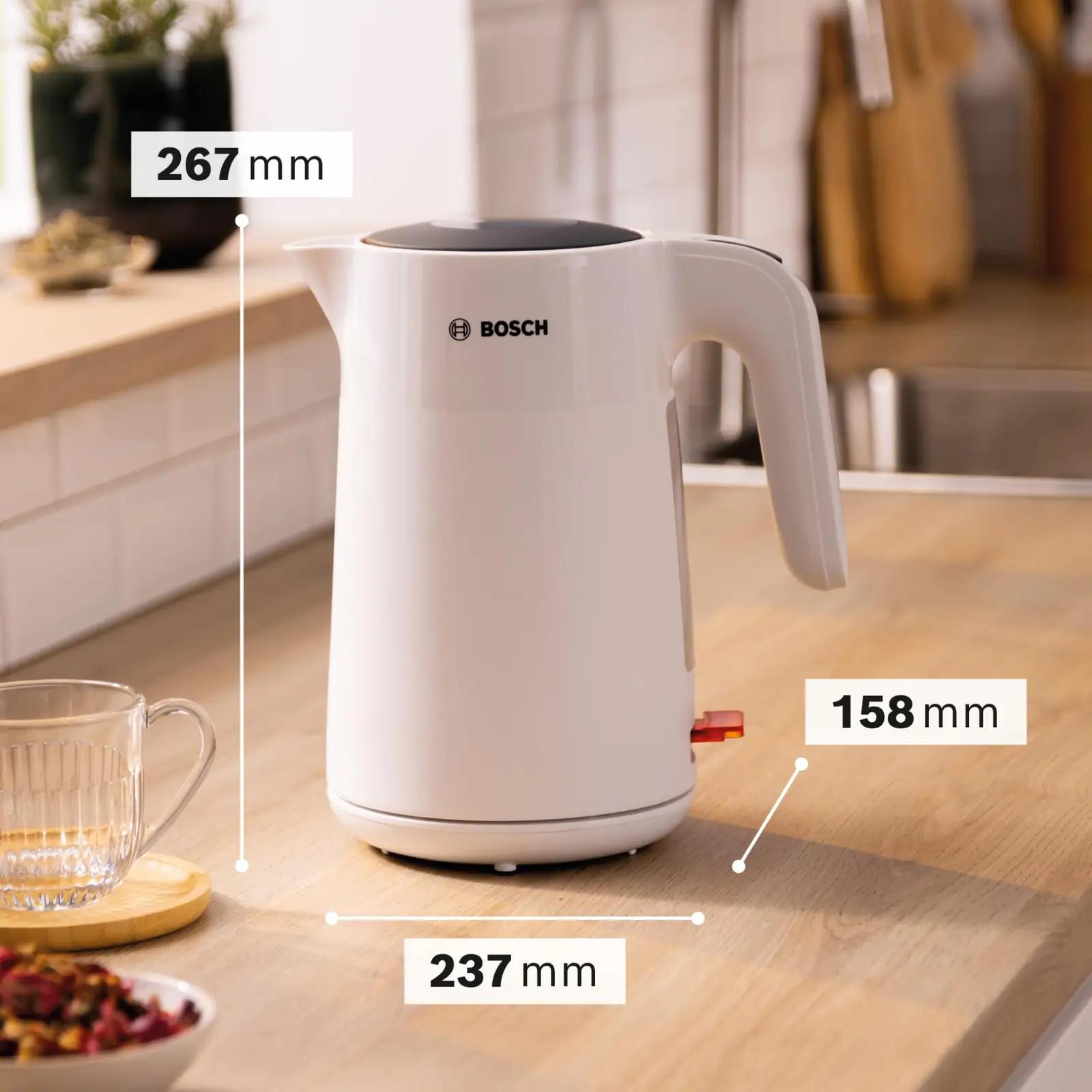 Bosch juhtmevaba veekeetja 1,7 L plastik – pakend ja tarvikud