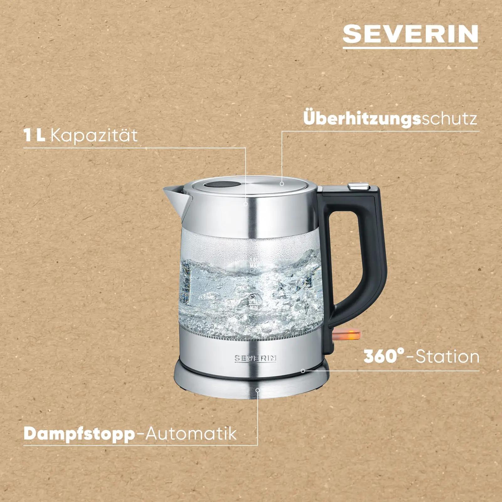 SEVERIN klaasist veekeetja 1,0 l, roostevaba – detailne vaade