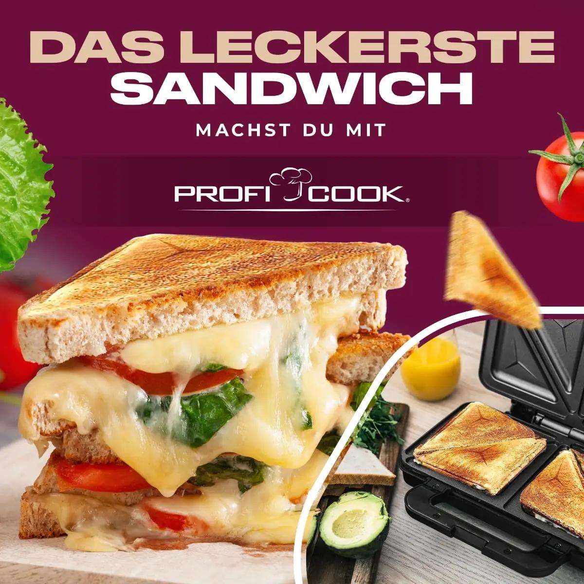 ProfiCook sandwichmaker 900 W, antihaftkattega – pilt 7