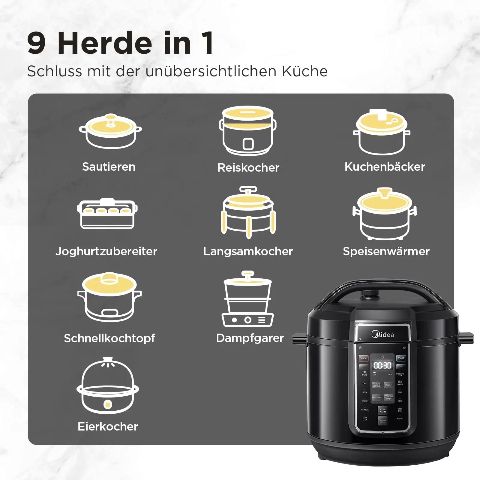 Musta värvi Midea 8-liitrine multikeetja