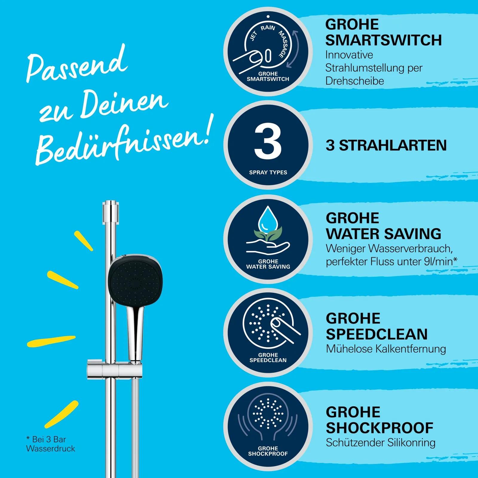 GROHE Vitalio Comfort 110 dušikomplekt, 3 joa tüüpi, 60 cm dušilatt – lisavaade