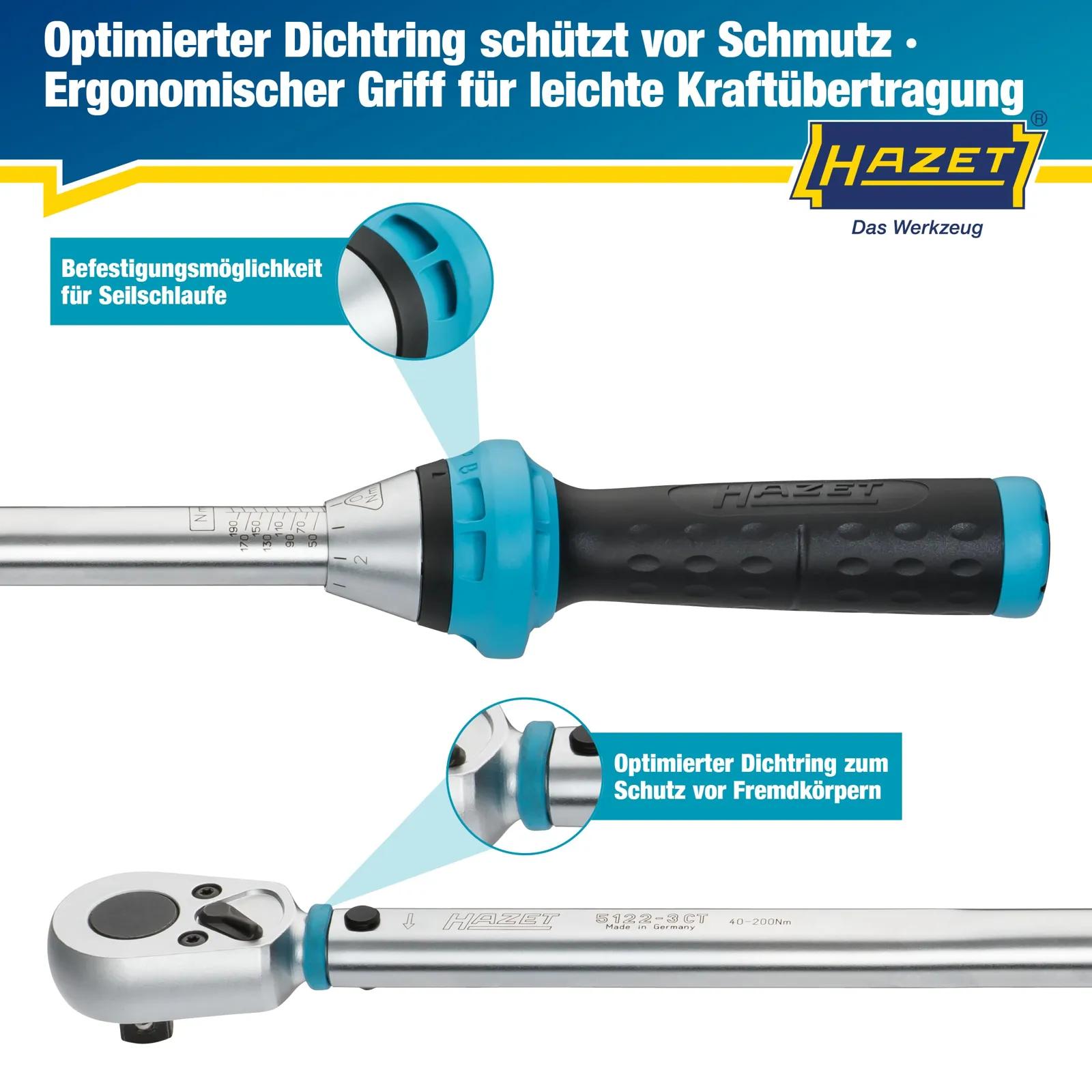 Hazet 5122-3CT momendivõti 40–200 Nm, 1/2″, põrkmehhanismiga – lisavaade