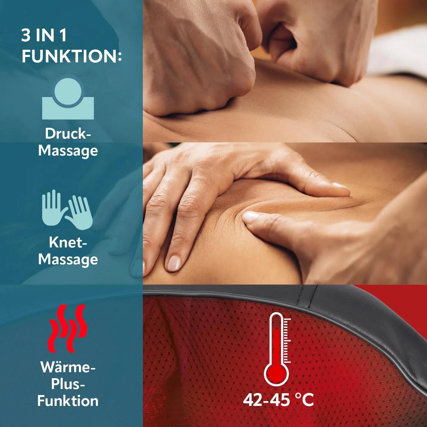 VITALmaxx shiatsu massaažiseade kaelale ja seljale, soojusega, 8 massaažikuuli – pakend ja tarvikud