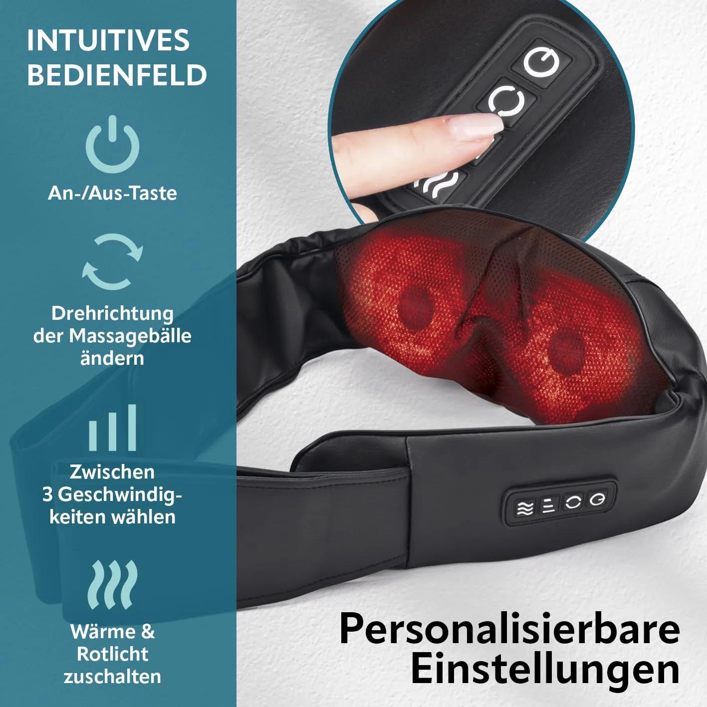 VITALmaxx shiatsu massaažiseade kaelale ja seljale, soojusega, 8 massaažikuuli – kasutusnäide