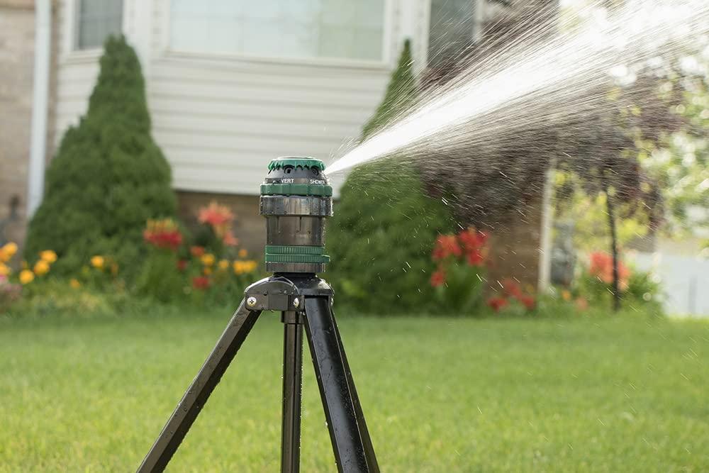 Orbit H2O-Six hammasülekandega vihmuti statiivil, plastik, roheline – kasutusnäide