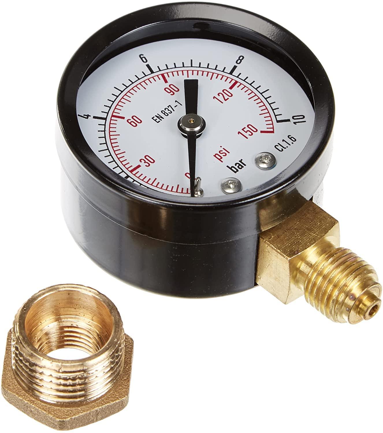 AQUA CONTROL C6199 veesurve manomeeter, metall, 0–10 bar, keere 1/4" ja 1/2"