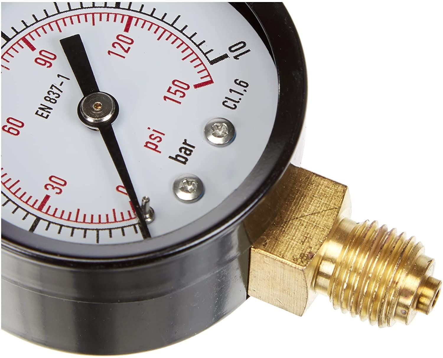 AQUA CONTROL C6199 veesurve manomeeter, metall, 0–10 bar, keere 1/4″ ja 1/2″ – kasutusnäide