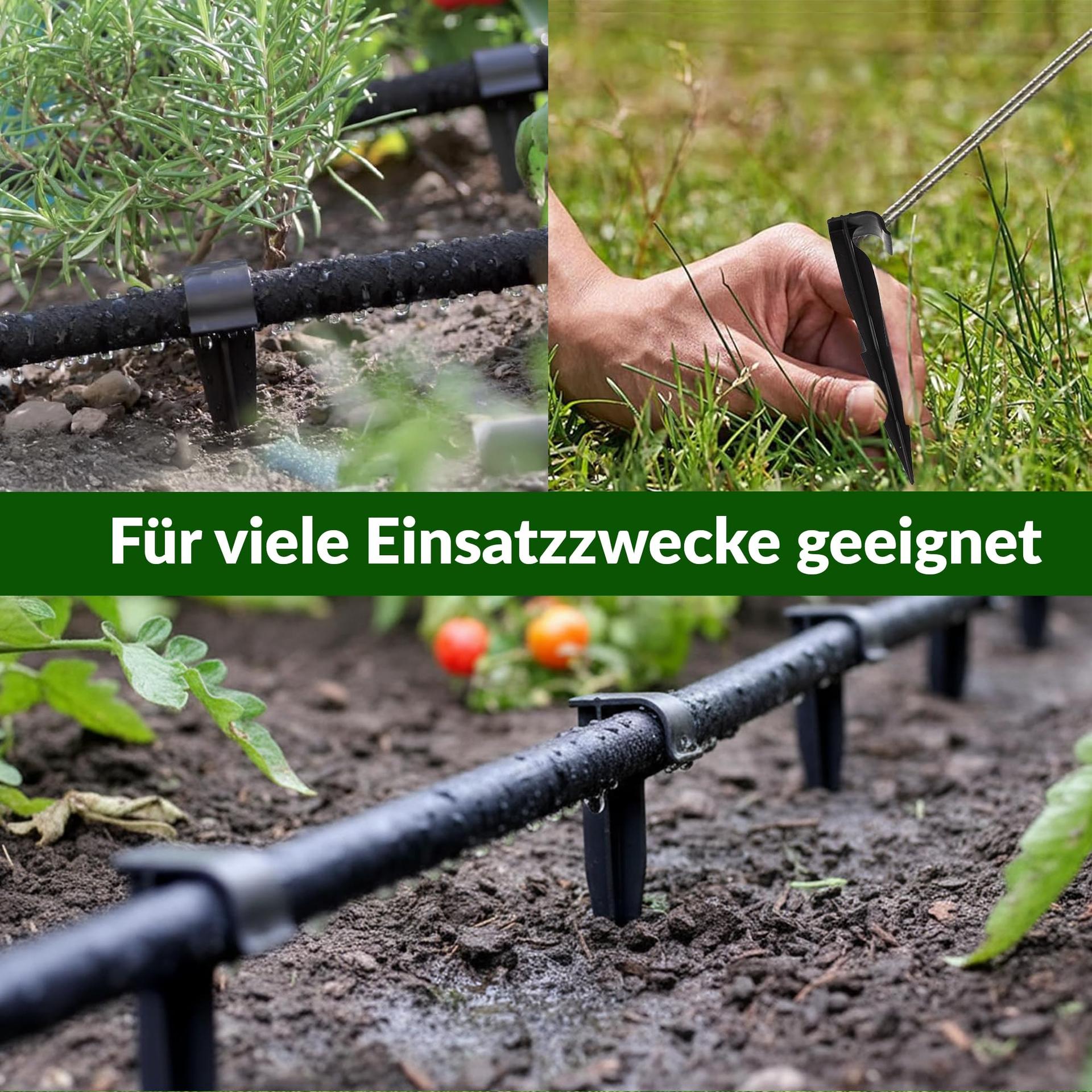 GARDENIX AquaPEG maakinnitusnaelad tilkvoolikule, plastik, must, 100 tk – kasutusnäide