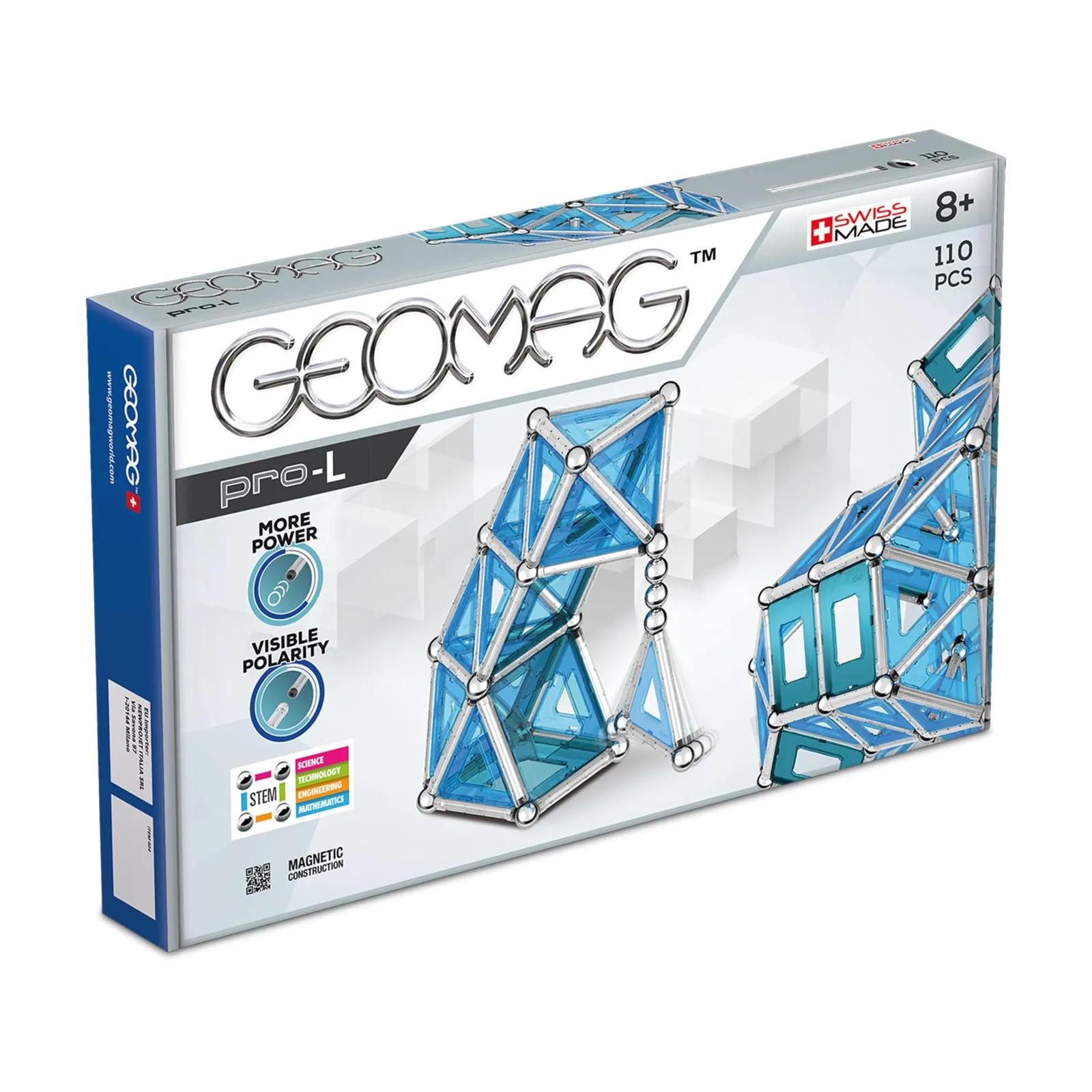 Geomag PRO-L 110 osa magnetkonstruktori pakend ja valmis kujundid