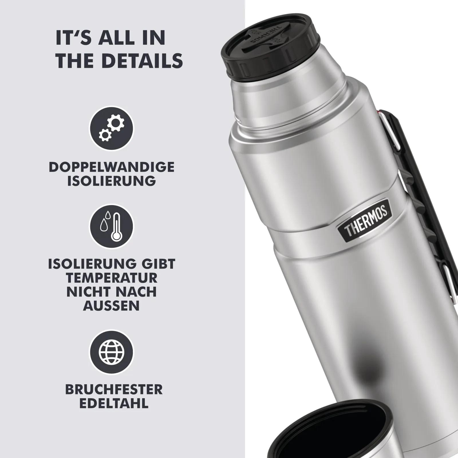 Thermos Stainless King termos 1,2 l, roostevaba teras, tassiga – pakend ja tarvikud