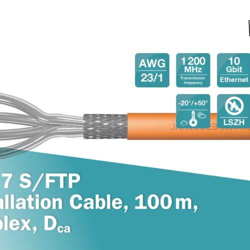 DIGITUS 100 m Cat 7 võrgukaabel - S-FTP (PiMF) Simplex - BauPVO Dca - LSZH halogeenivaba - 1200 MHz vask AWG 23/1 - PoE+ ühilduv - LAN kaabel paigalduskaabel Ethernet kaabel - Oranž