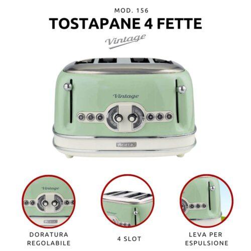 Ariete Vintage 156 retro 4-viilune röster, 1600 W, 6 astet, roheline, pilt 2