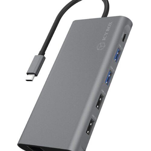 ICY BOX USB-C dokkimisjaam (12-ühes) 3 monitori jaoks (2x HDMI & 1x DP)