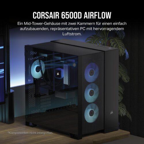 CORSAIR 6500D Airflow Mid-Tower ATX arvutikorpus - Ilma ventilaatorita - Kahekambriline disain - Suur jahutuspaindlikkus - Ühildub ümberpööratud ühendusega emaplaatidega - Must