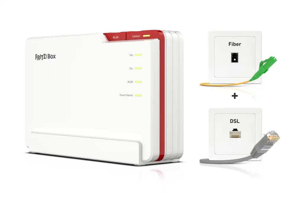 FRITZ!Box 5690 Pro (Wi-Fi 7 Premium DSL- ja fiiberoptiline ruuter tribandiga (2,4 GHz, 5 GHz, 6 GHz) kuni 18,5 GBit/s, fiiberoptilise ja DSL-ühendusega, Wi-Fi Mesh, DECT-baas, eestikeelne versioon)