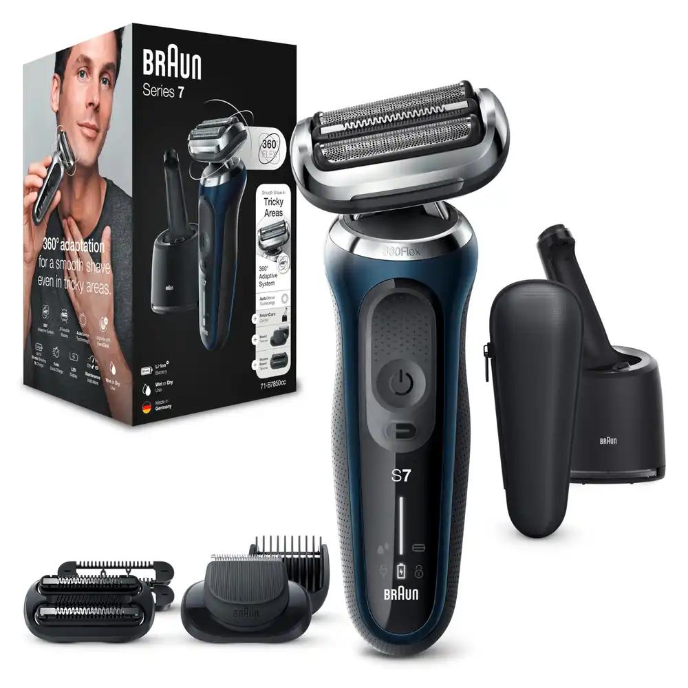 Braun Series 7 Elektriline Pardel 360° Flex koos Puhastusjaama, Trimmeri ja Pardliga – Meeste Elektriline Märg- ja Kuivpardel, Kingitus Mehele, Valmistatud Saksamaal, 71-B7850cc, Sinine