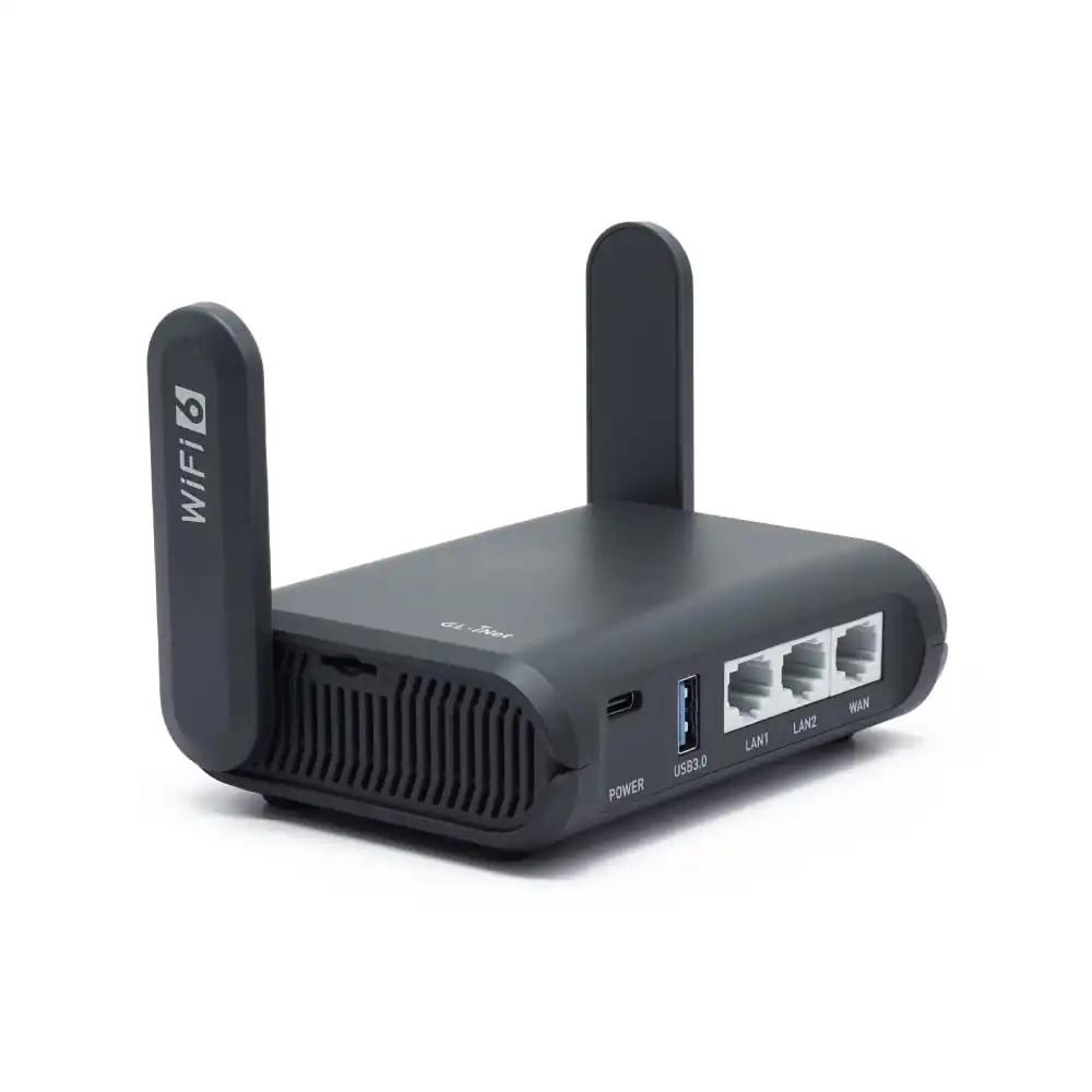 GL.iNet AXT1800 (Slate AX) väike Gigabit WiFi 6 ruuter koju ja reisile, kiirus kuni 1.800 Mbit/s, kahe sagedusalaga Wi-Fi, 3 Gigabit LAN porti, VPN / WPA3 / IPV6, MU-MIMO, OFDMA