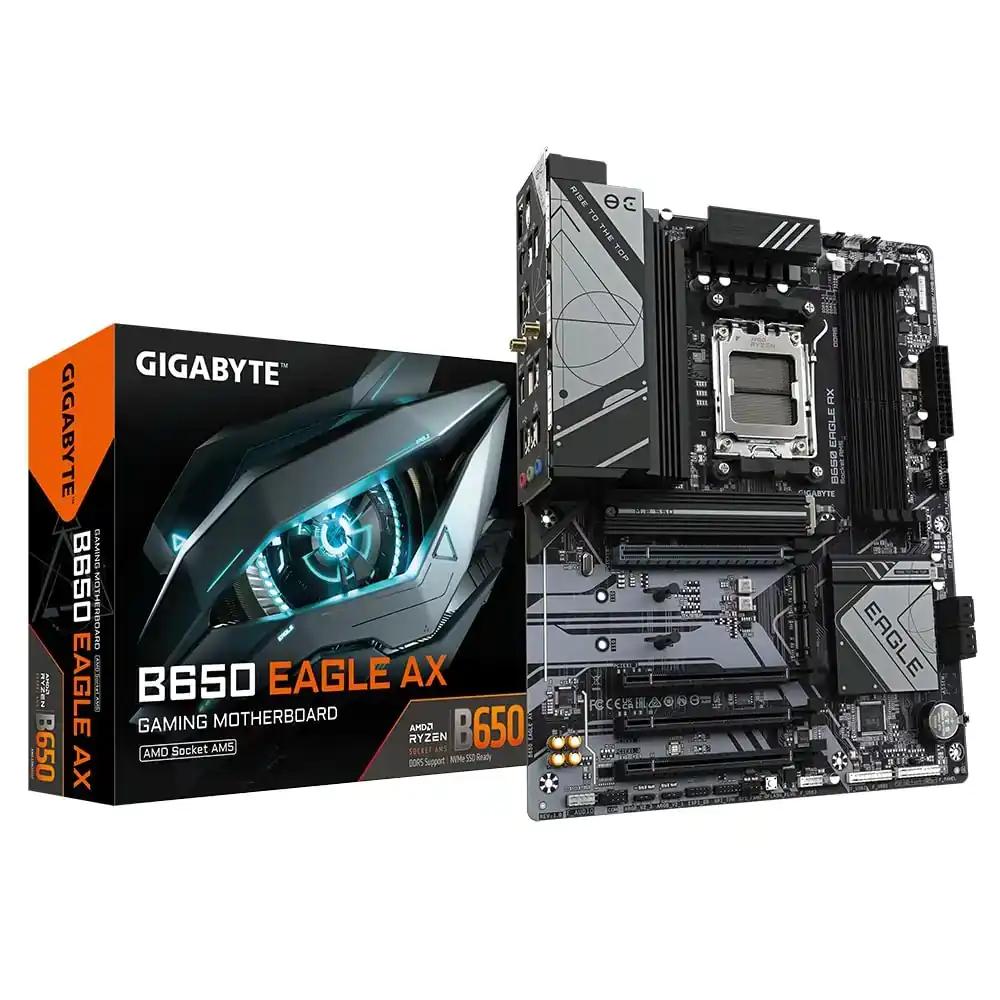 GIGABYTE B650 Eagle AX Emaplaat – AMD Ryzen 9000 seeria, 12+2+2 faasi VRM, kuni 7600 MHz DDR5 (OC), 1xPCIe 5.0 + 2xPCIe 4.0 M.2, GbE LAN, WiFi 6E, USB 3.2 Gen 2