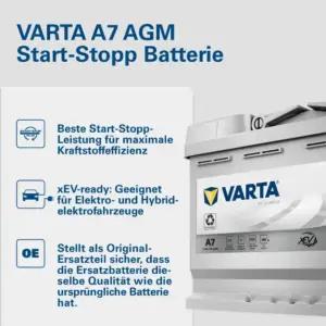 VARTA Silver Dynamic AGM Aku A7 (E39) – Start-Stop ja xEV Autobatteri 12V 70Ah 760A – Tugev jõudlus kõrge energiatarbega autodele