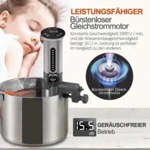 KitchenBoss Sous Vide keedupulk täpsuskeedukann • 1100W • 360° tsirkulatsioon • 40℃-90℃ temperatuurivahemik • IPX7 veekindel • LED puutetundlik ekraan